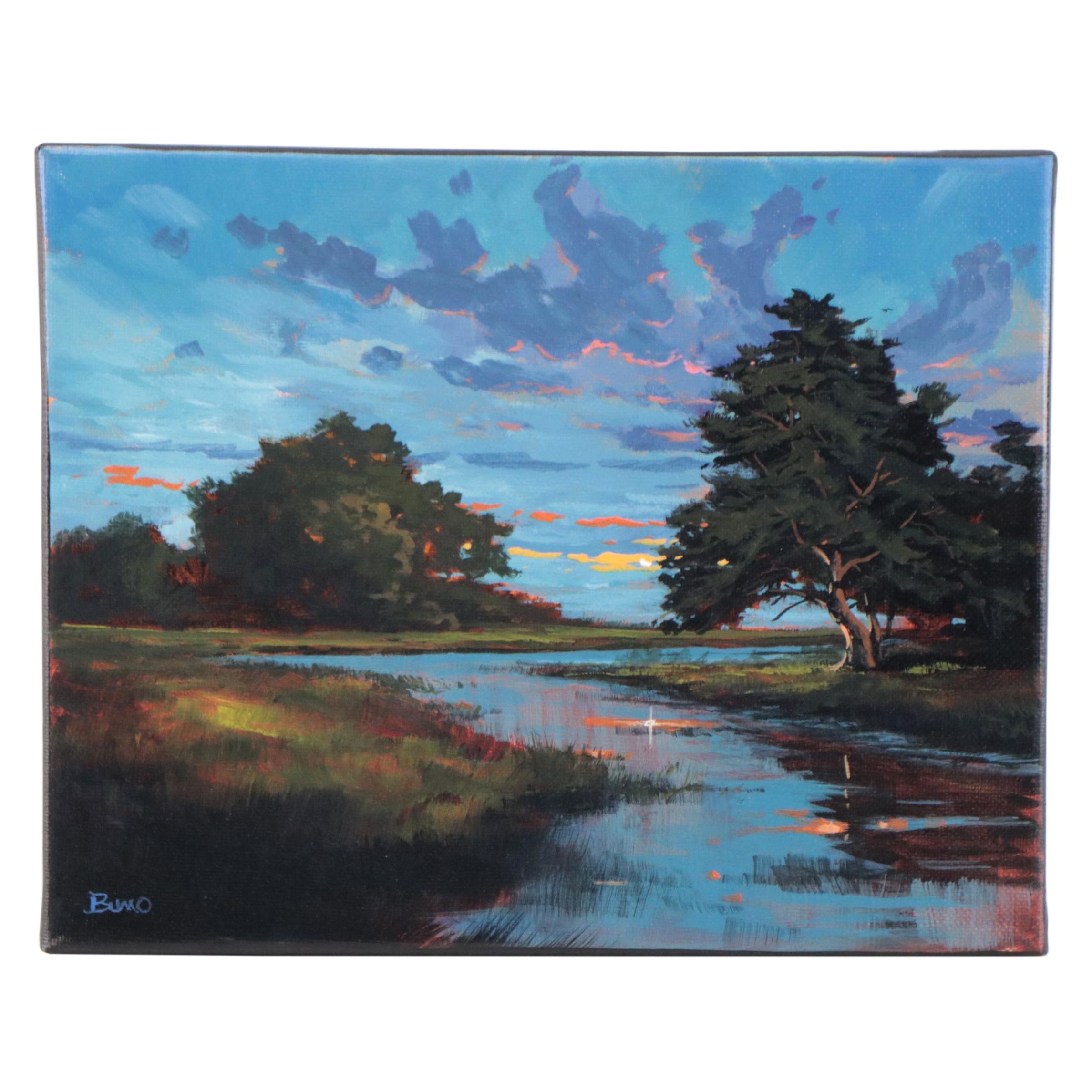 Douglas “Bumo” Johnpeer River Landscape Oil Painting, 21st Century