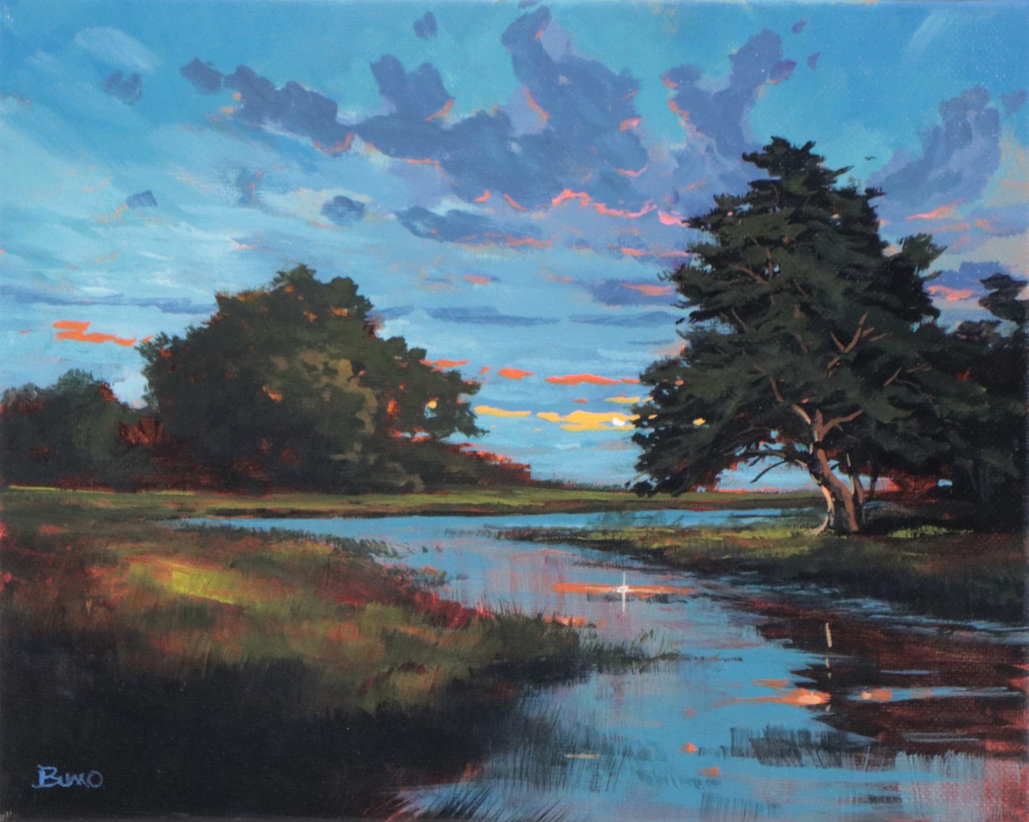 Douglas “Bumo” Johnpeer River Landscape Oil Painting, 21st Century