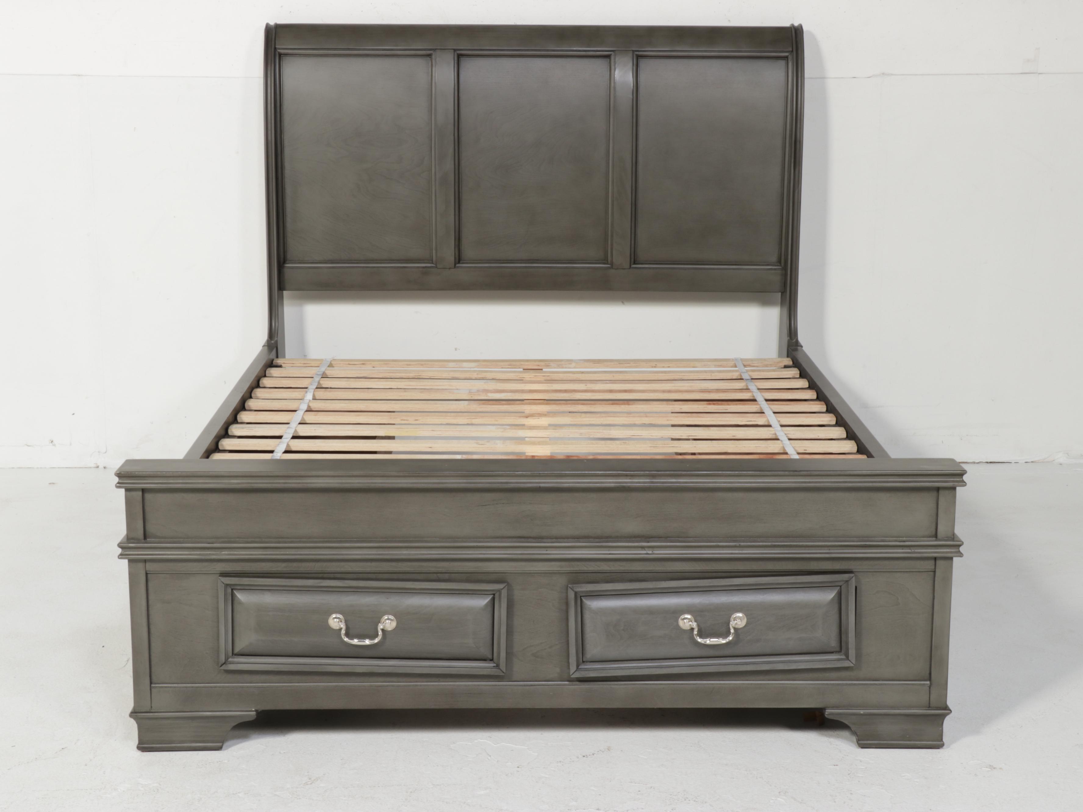 Contemporary Grey Finish Wooden Queen Bed Frame with Storage Drawers