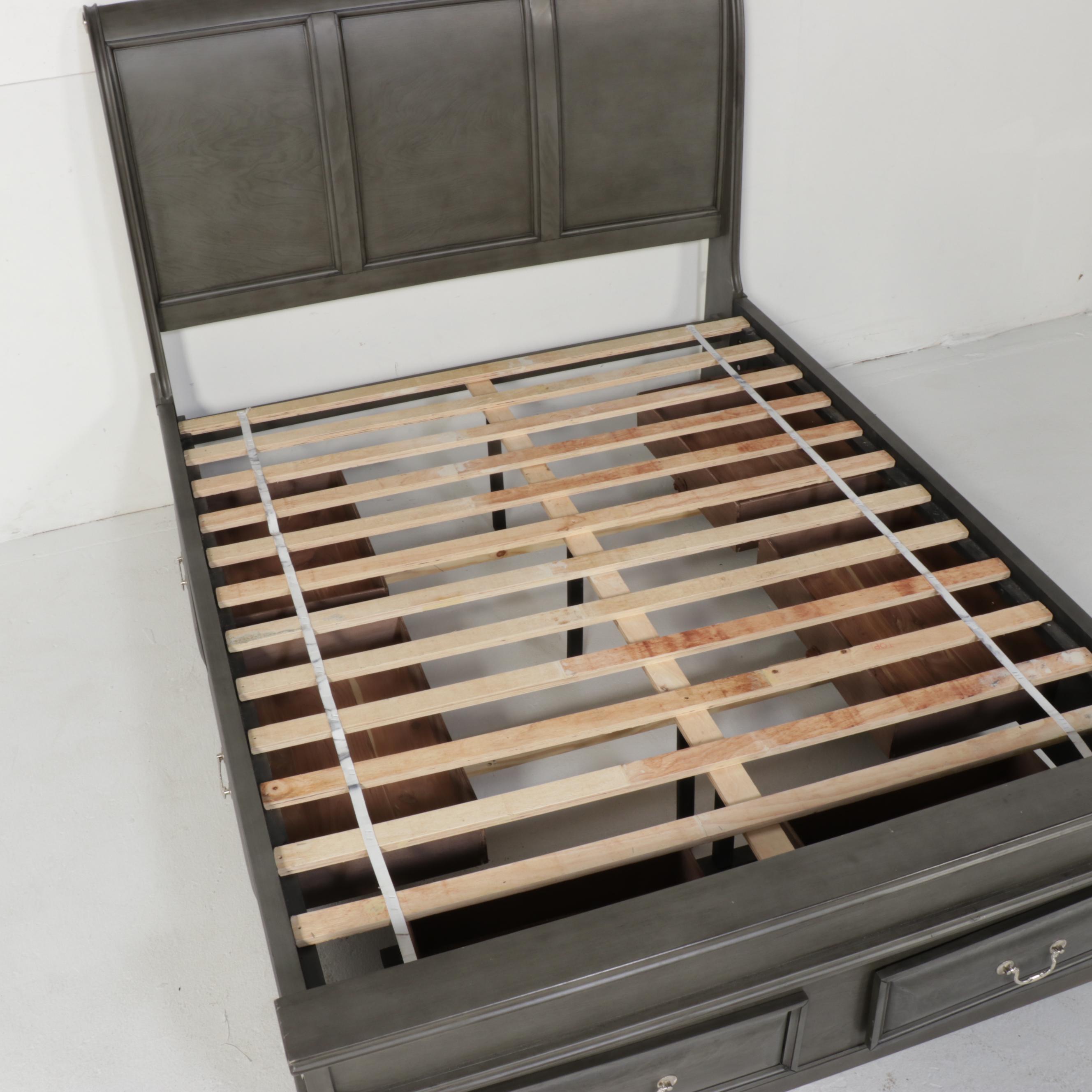 Contemporary Grey Finish Wooden Queen Bed Frame with Storage Drawers