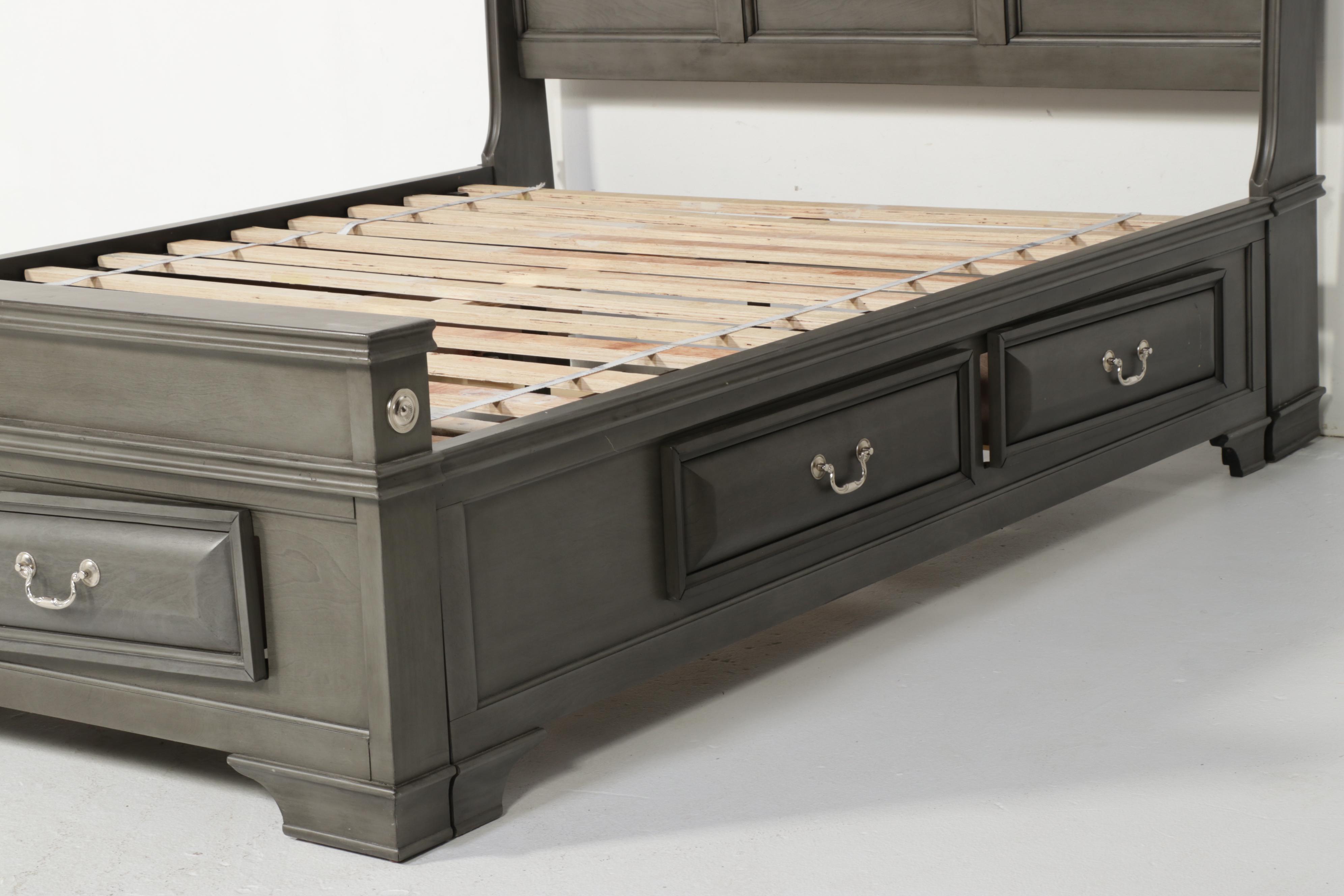 Contemporary Grey Finish Wooden Queen Bed Frame with Storage Drawers