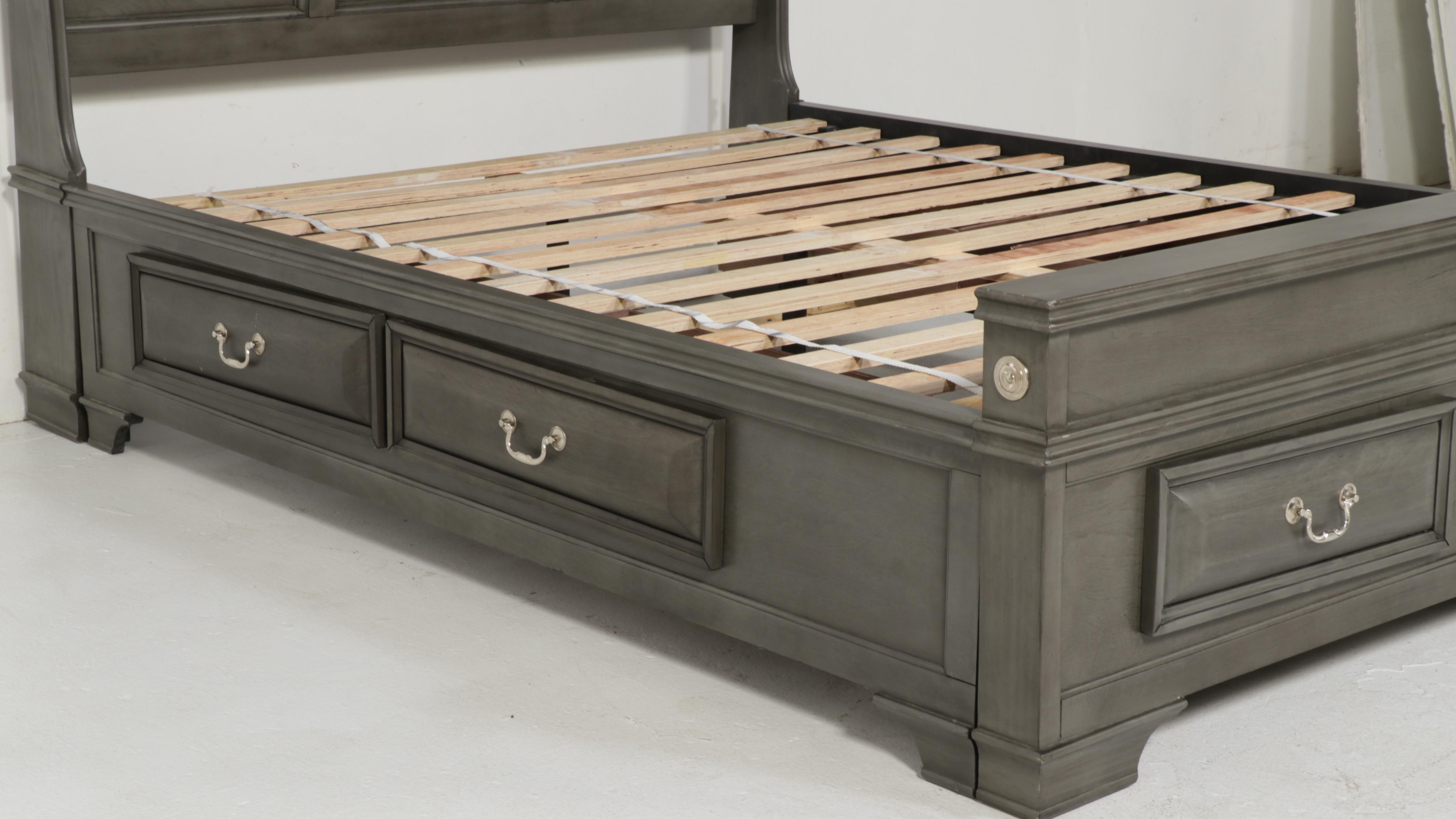 Contemporary Grey Finish Wooden Queen Bed Frame with Storage Drawers