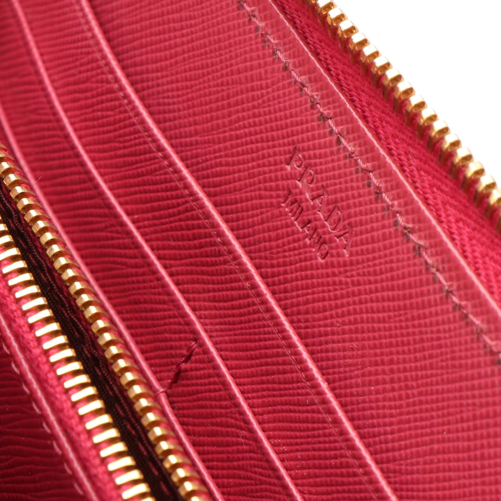 Prada Ribbon Motif Saffiano Leather Zip Around Wallet