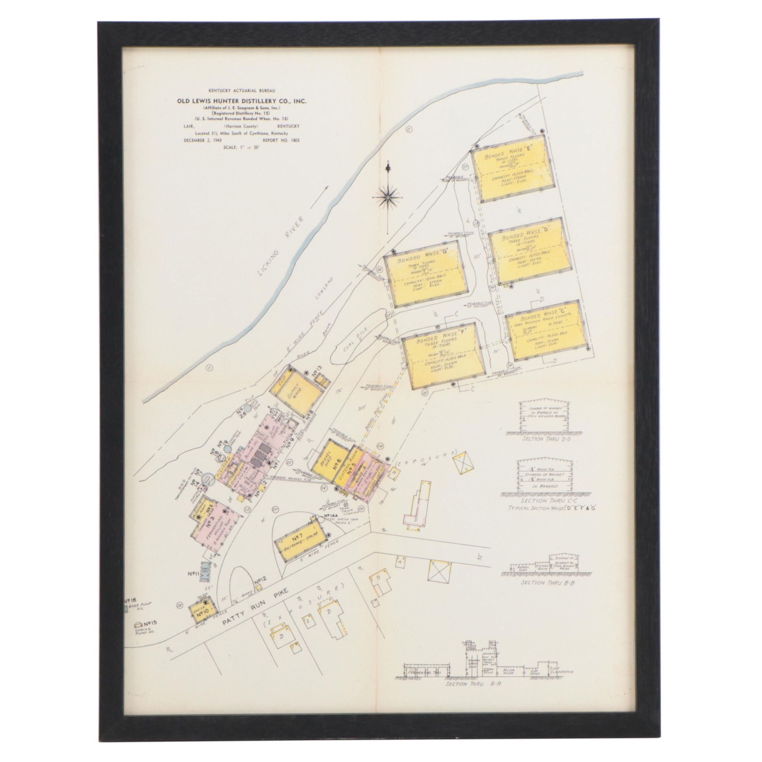 Giclée Blueprint of the Old Lewis Hunter Distillery Co.