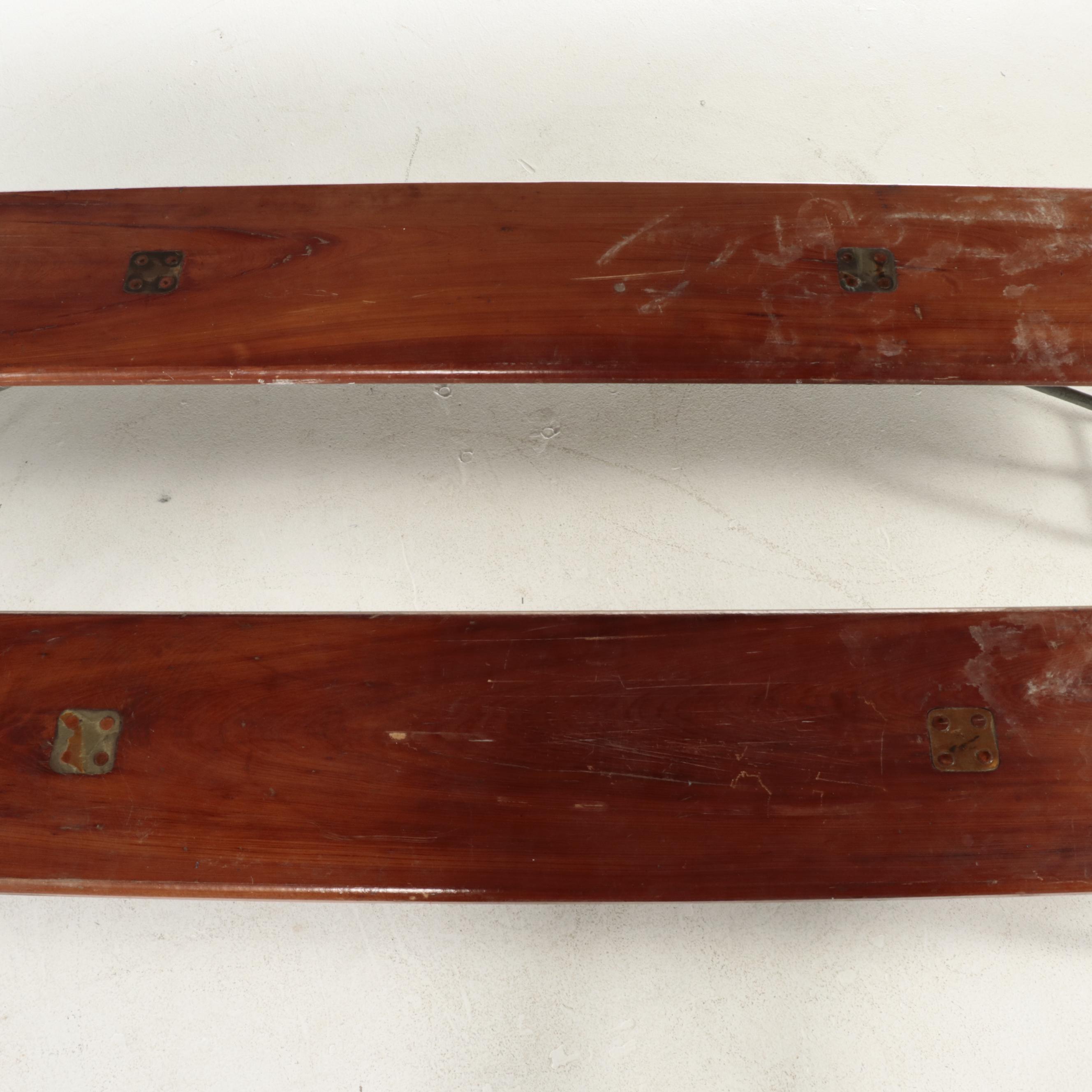 Mid Century Modern Folding Long Pine Wood Benches, Possibly Naval, Vintage