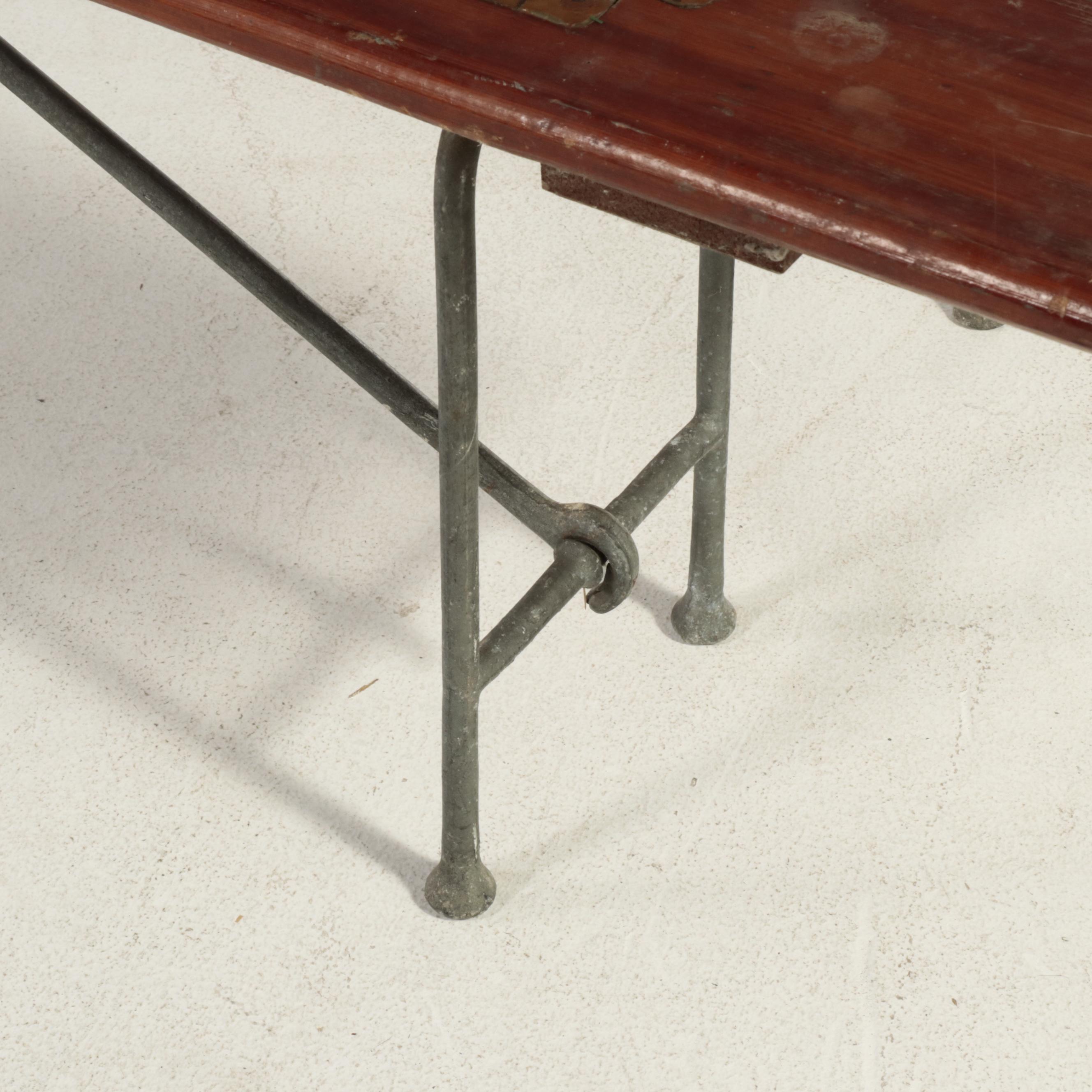 Mid Century Modern Folding Long Pine Wood Benches, Possibly Naval, Vintage