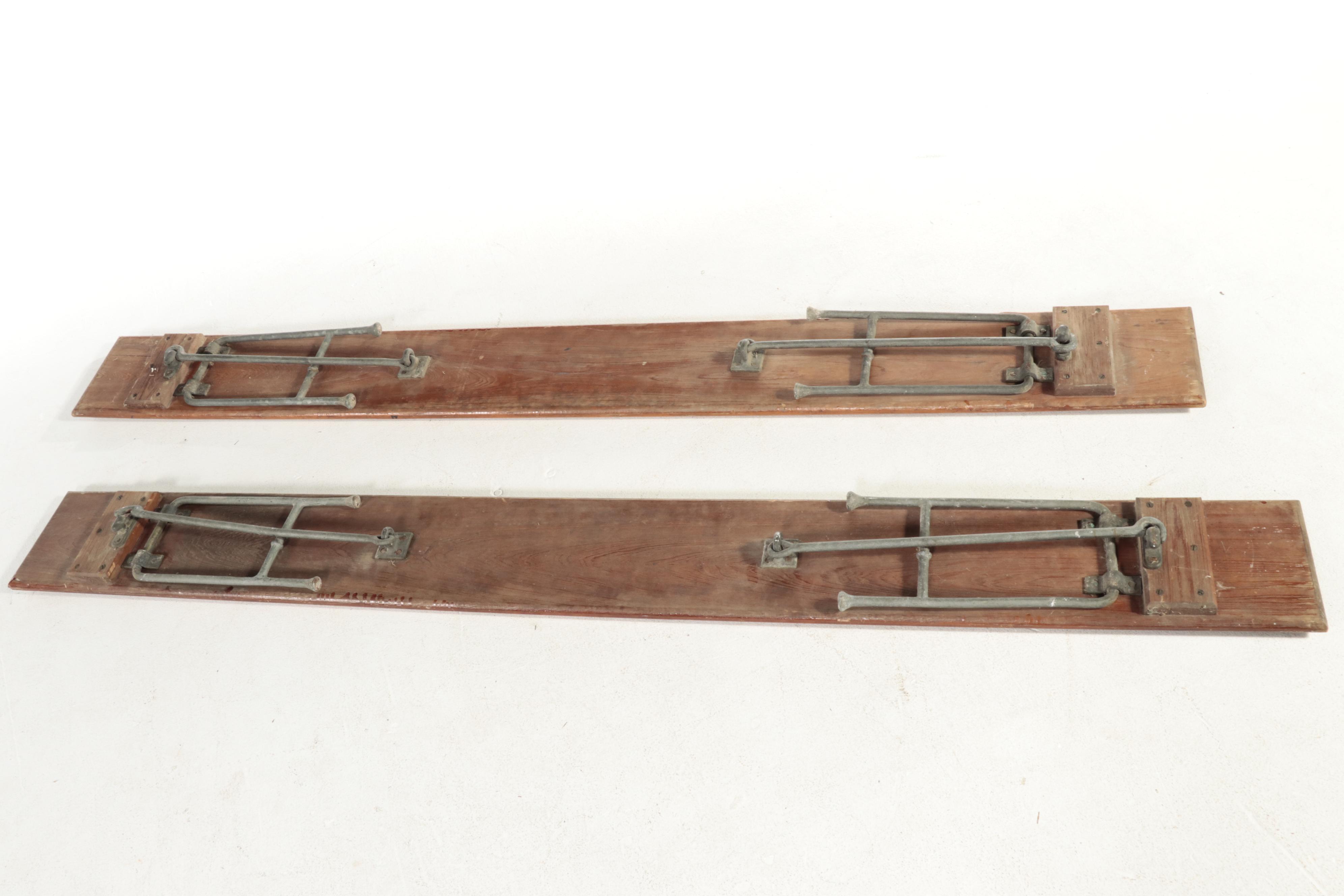 Mid Century Modern Folding Long Pine Wood Benches, Possibly Naval, Vintage