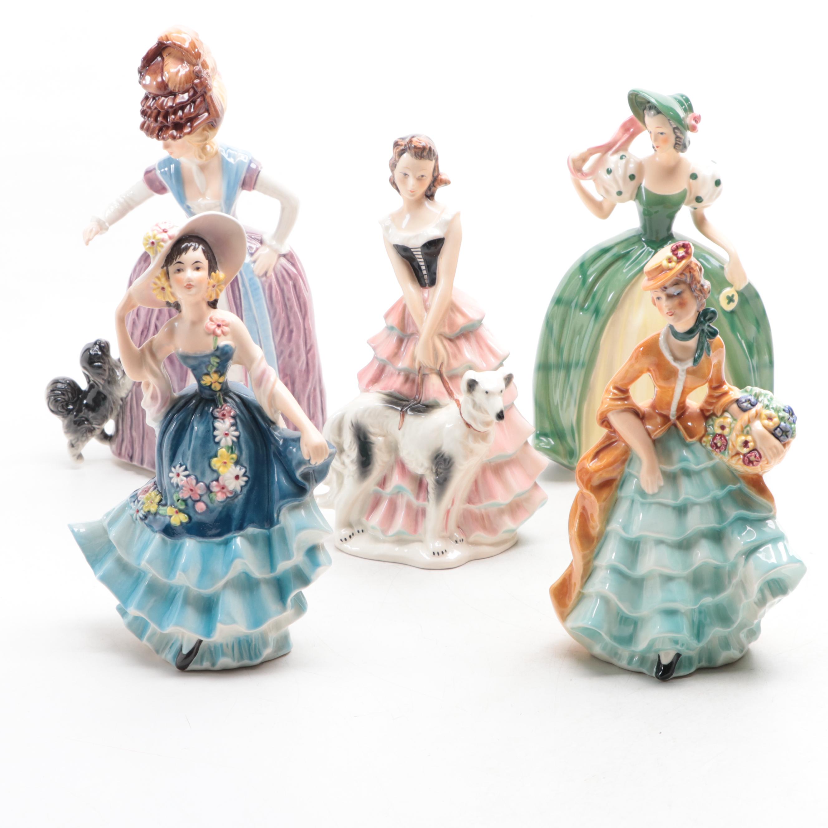 Goebel "Say Please" and Other Porcelain Lady in Gown Figurines