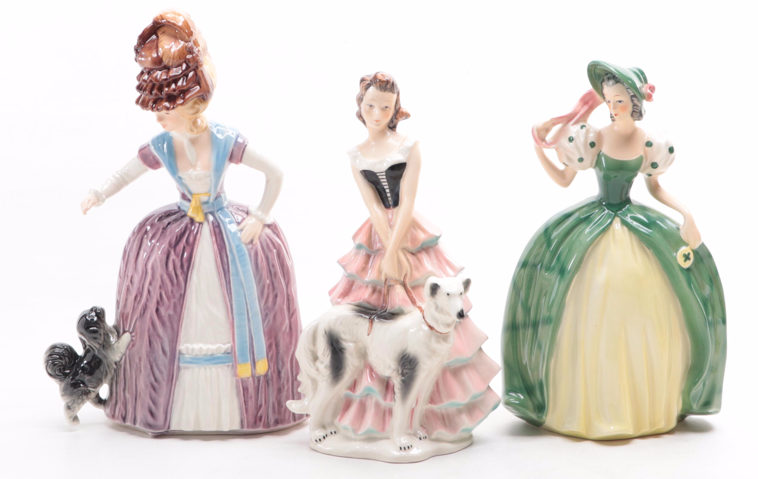 Goebel "Say Please" and Other Porcelain Lady in Gown Figurines