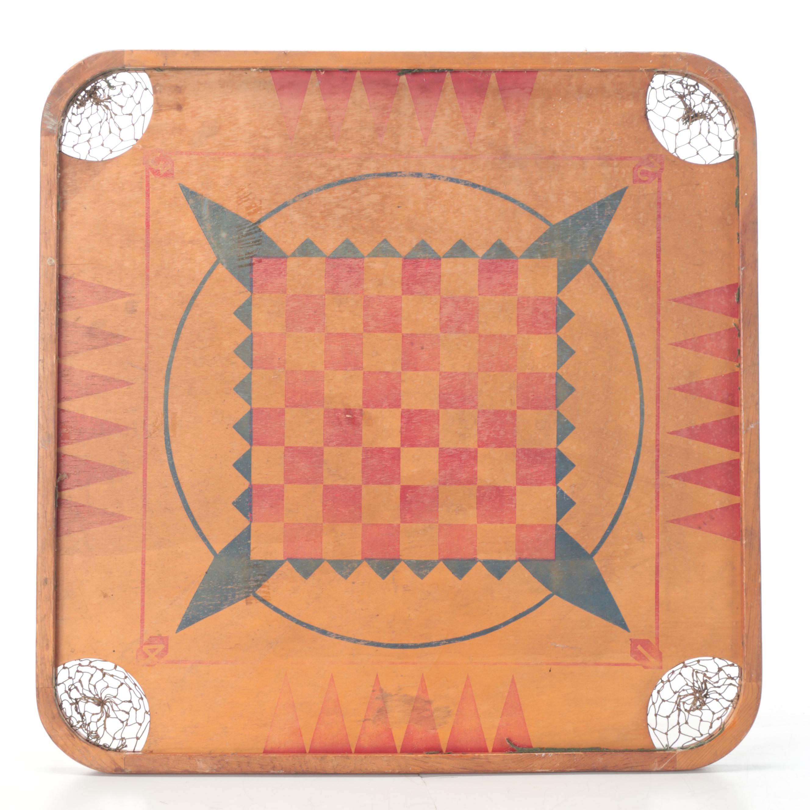Carrom Game Board With Accessories, Early to Mid-20th Century