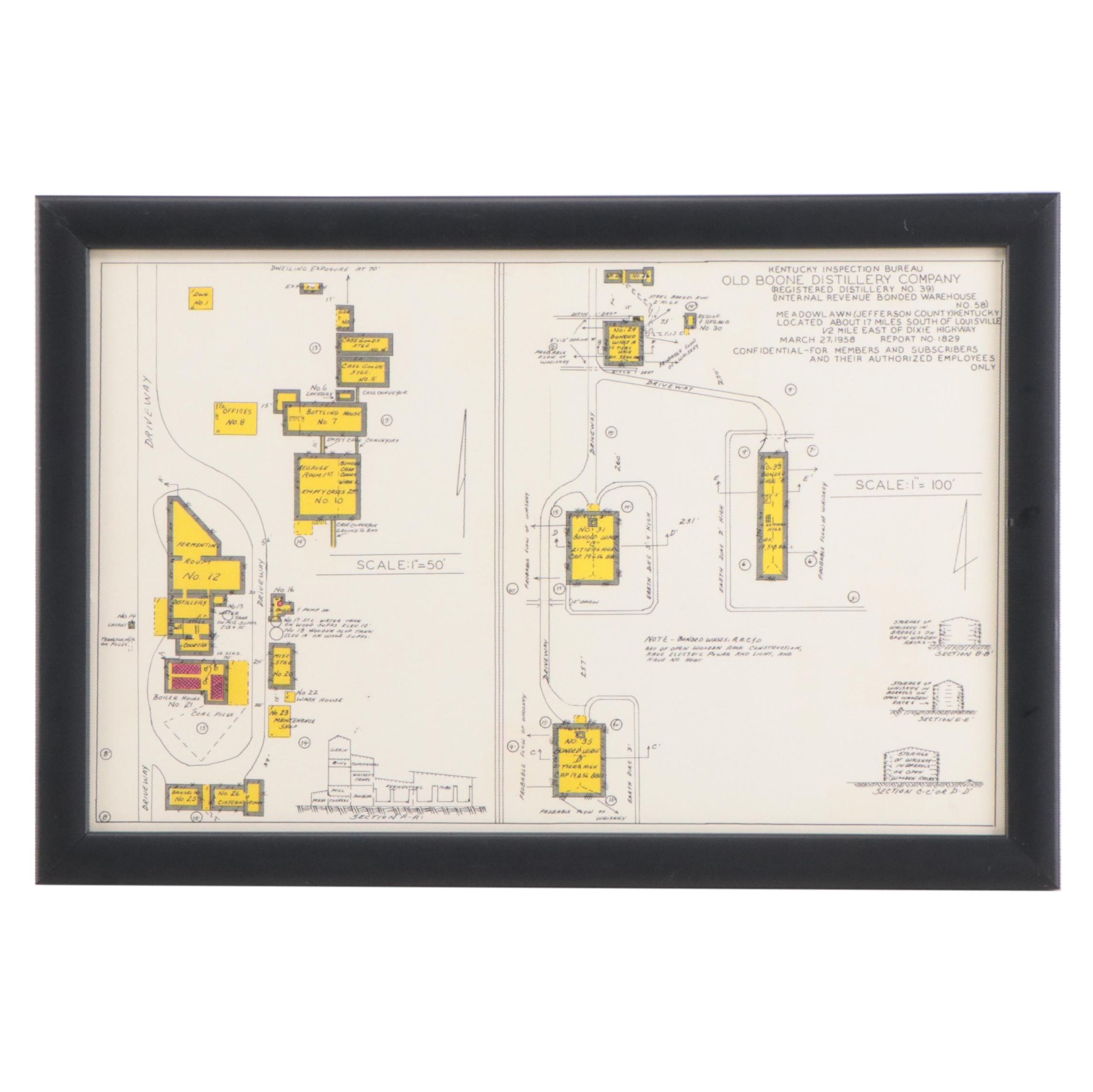 Giclée Blueprint of the Old Boone Distillery at Meadowlawn