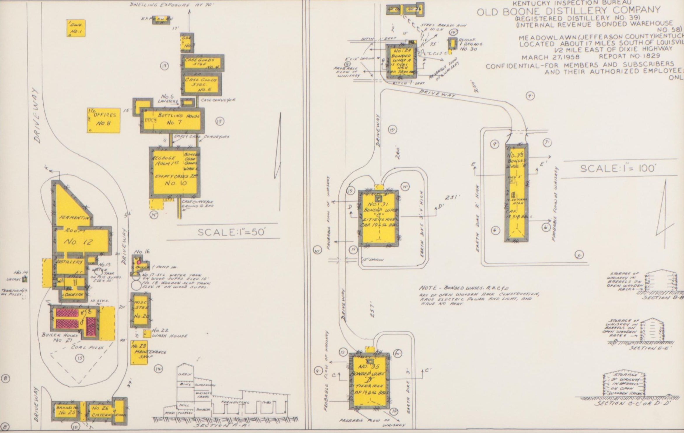 Giclée Blueprint of the Old Boone Distillery at Meadowlawn