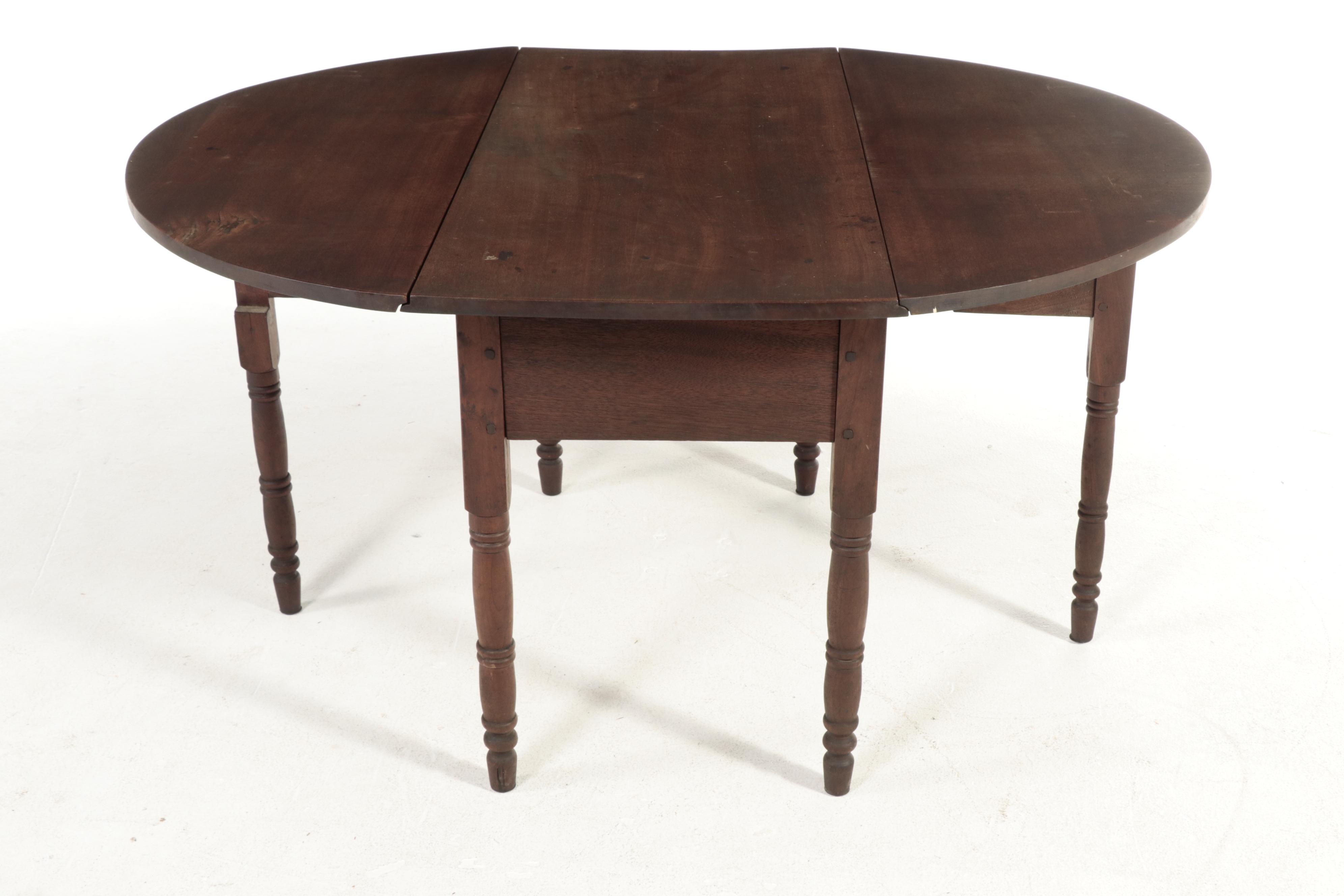 American Primitive Walnut and Cherrywood Drop-Leaf Dining Table, 19th Century