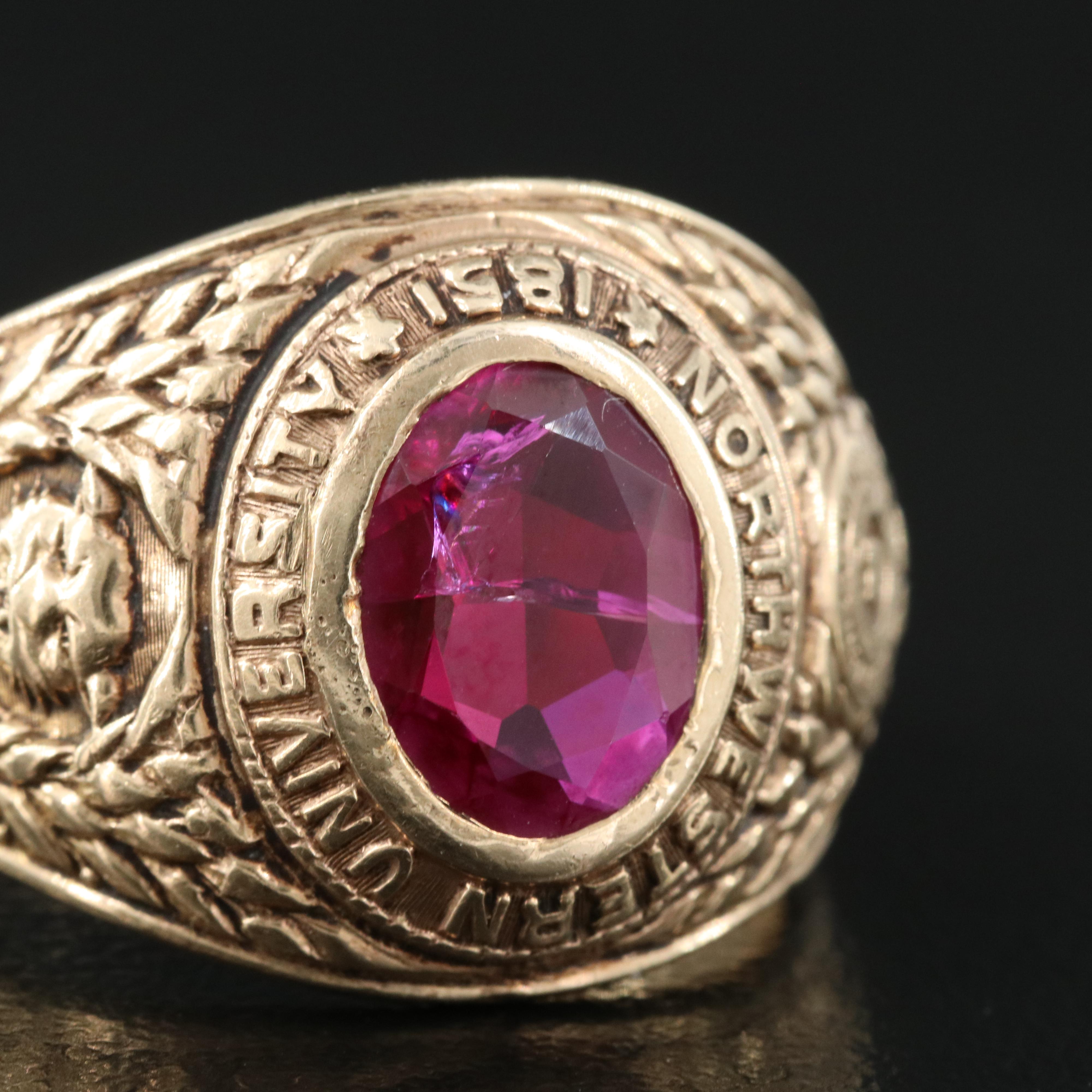 1949 14K Ruby Northwestern University Class Ring