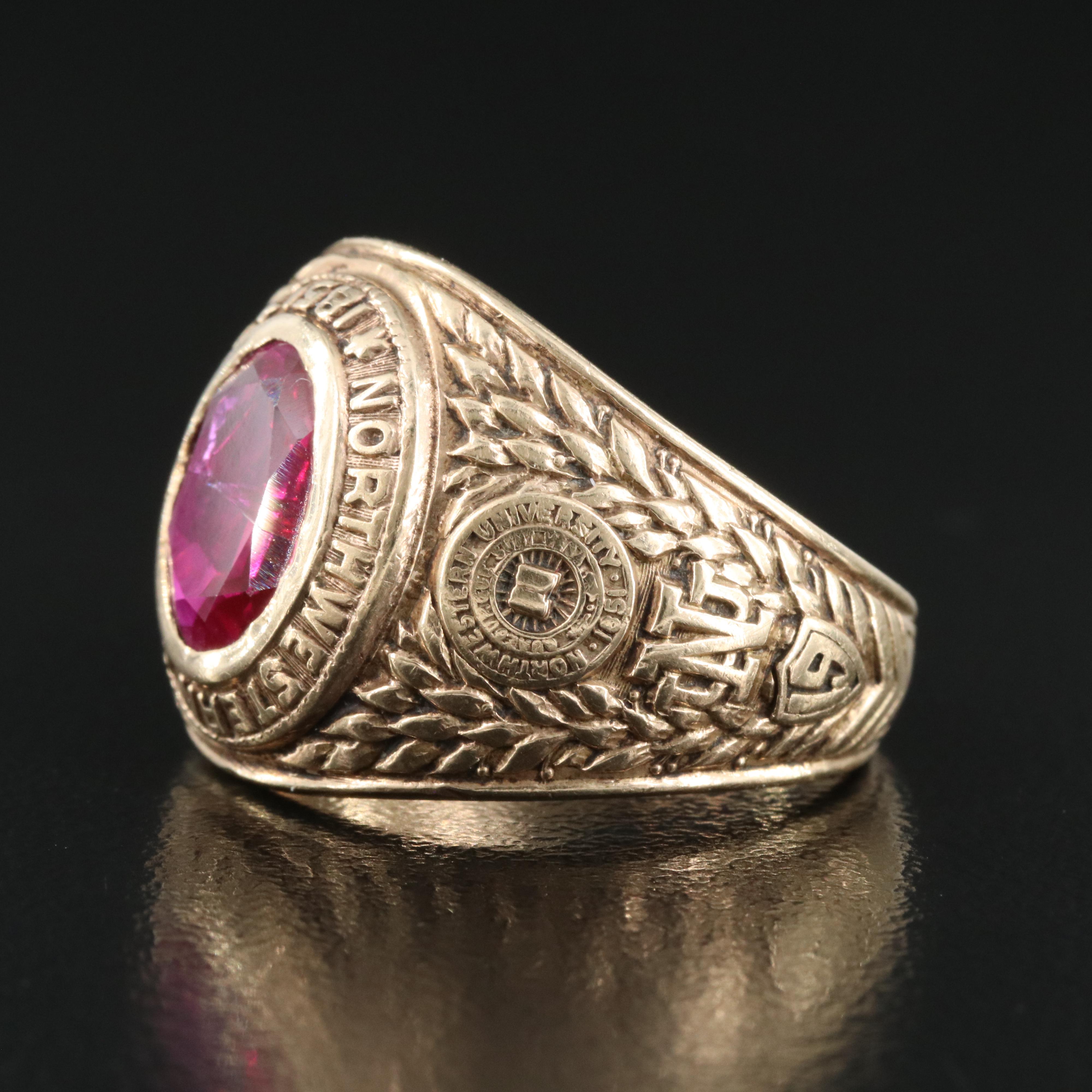 1949 14K Ruby Northwestern University Class Ring