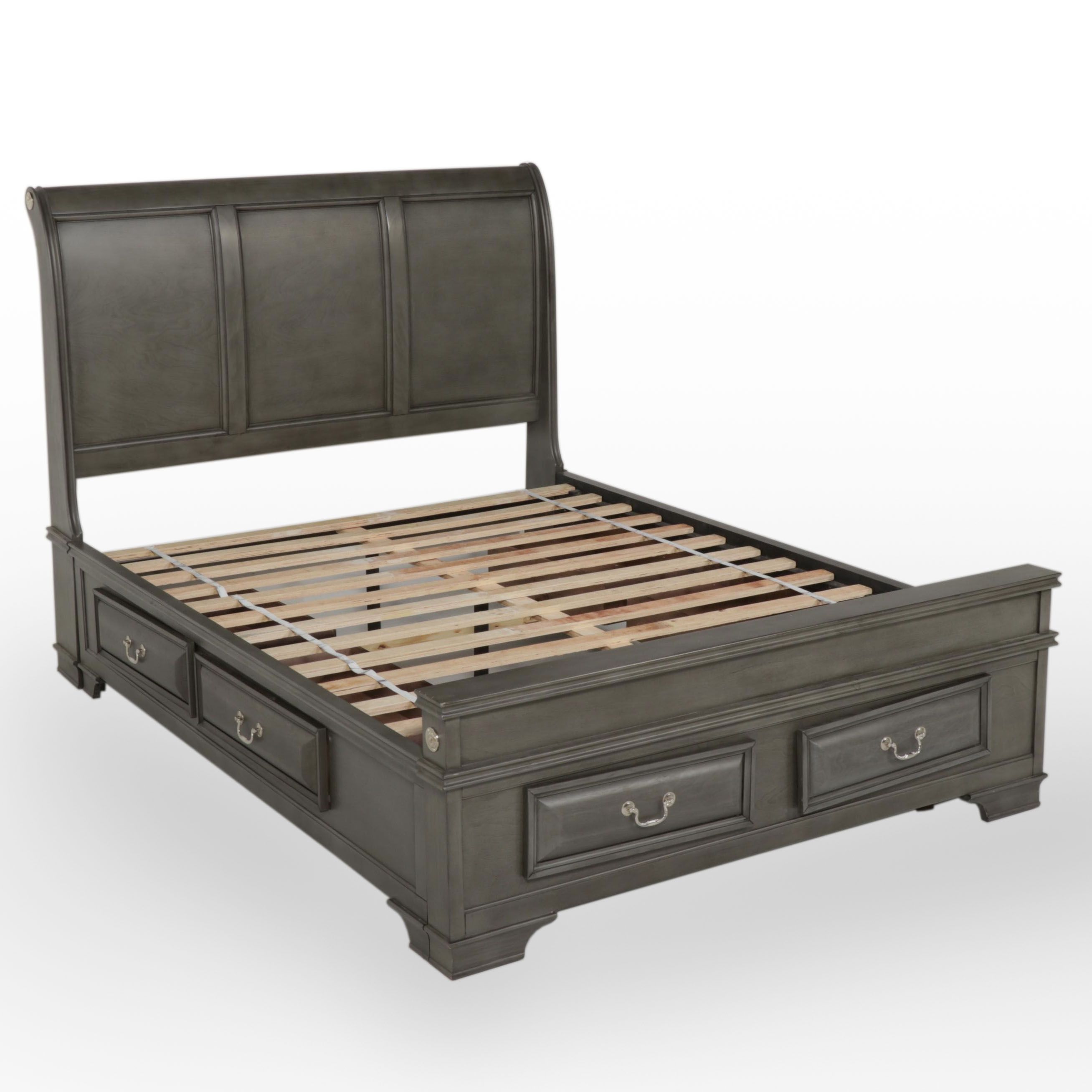 Contemporary Grey Finish Wooden Queen Bed Frame with Storage Drawers