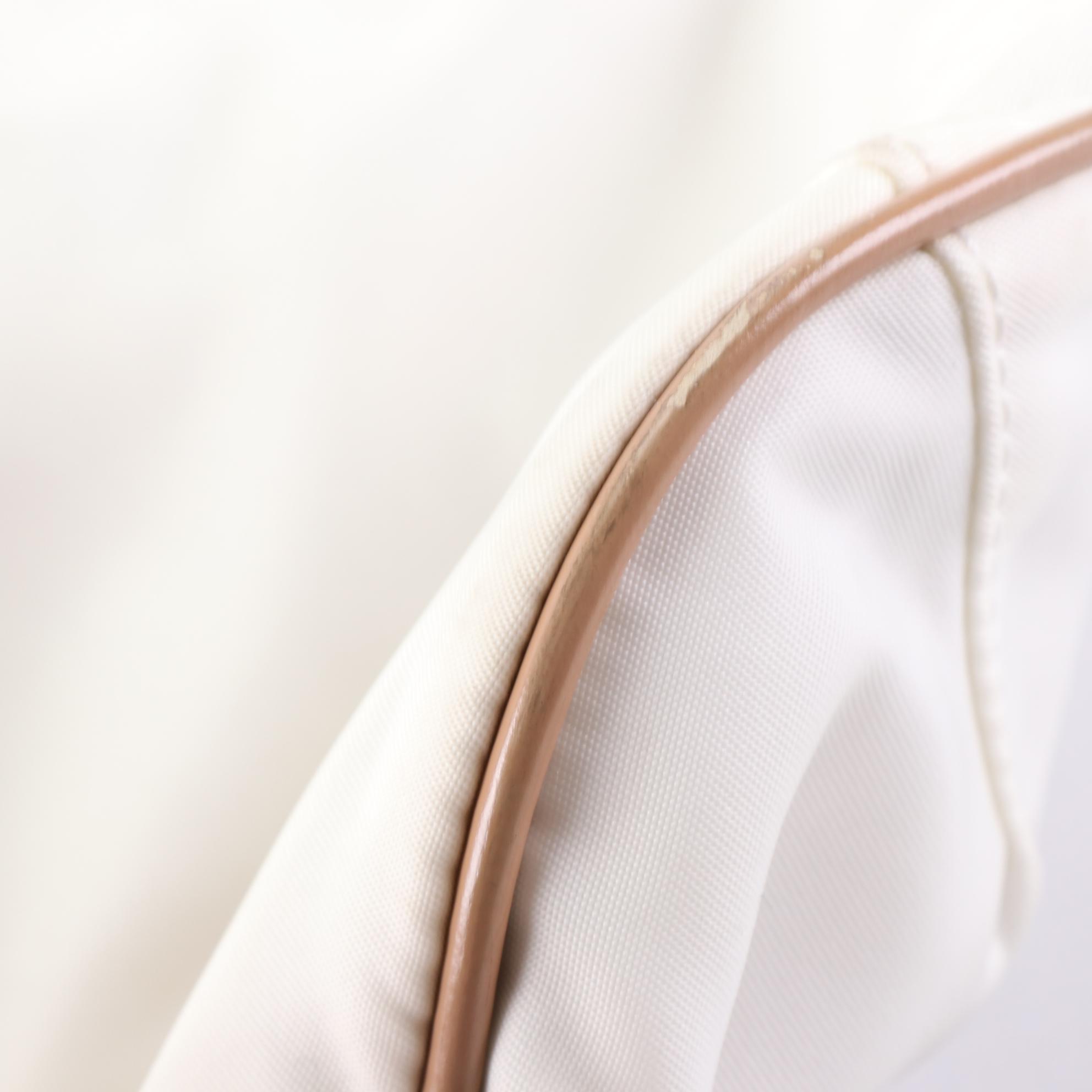 Prada White Nylon Logo Shoulder Bag with Chestnut Leather Trim