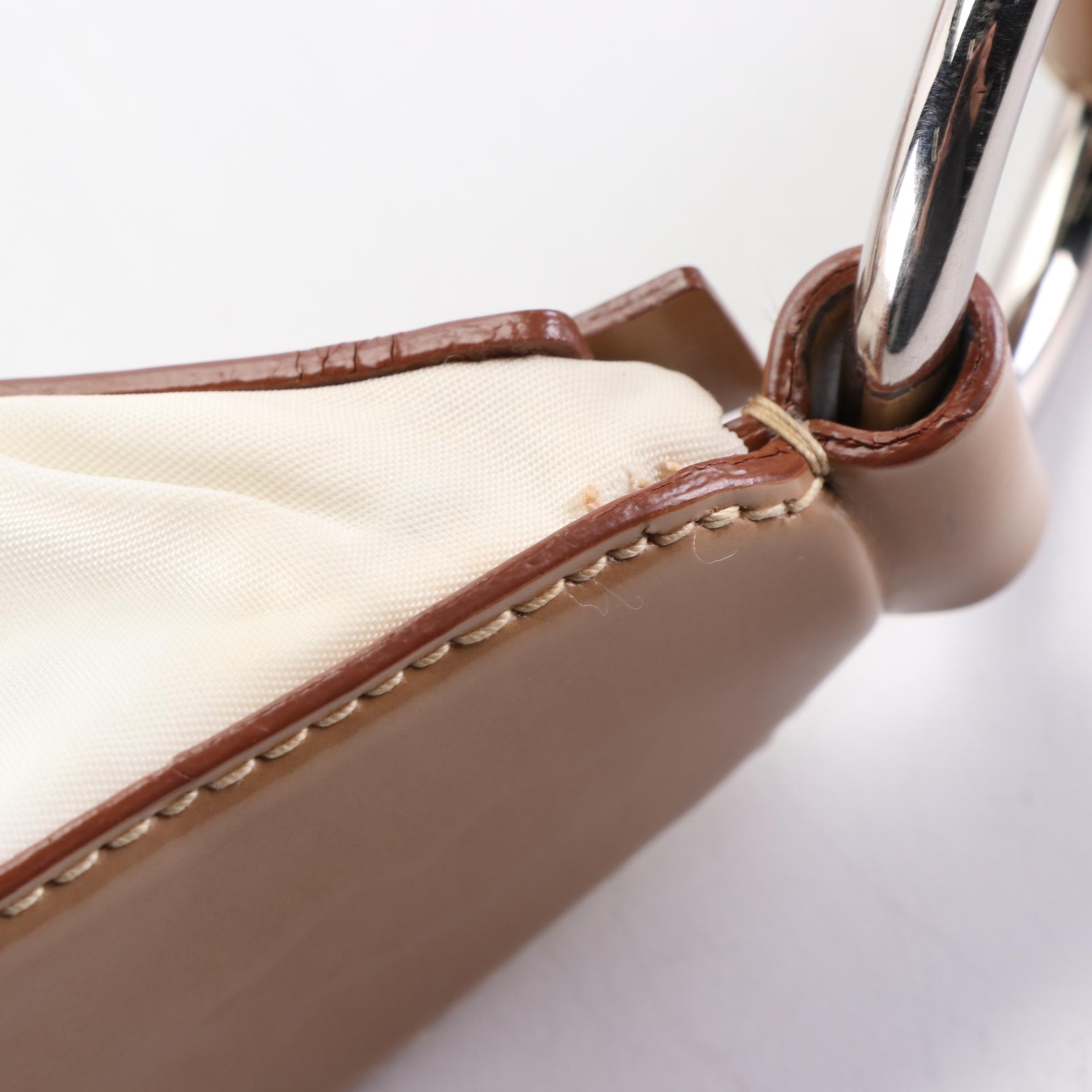 Prada White Nylon Logo Shoulder Bag with Chestnut Leather Trim