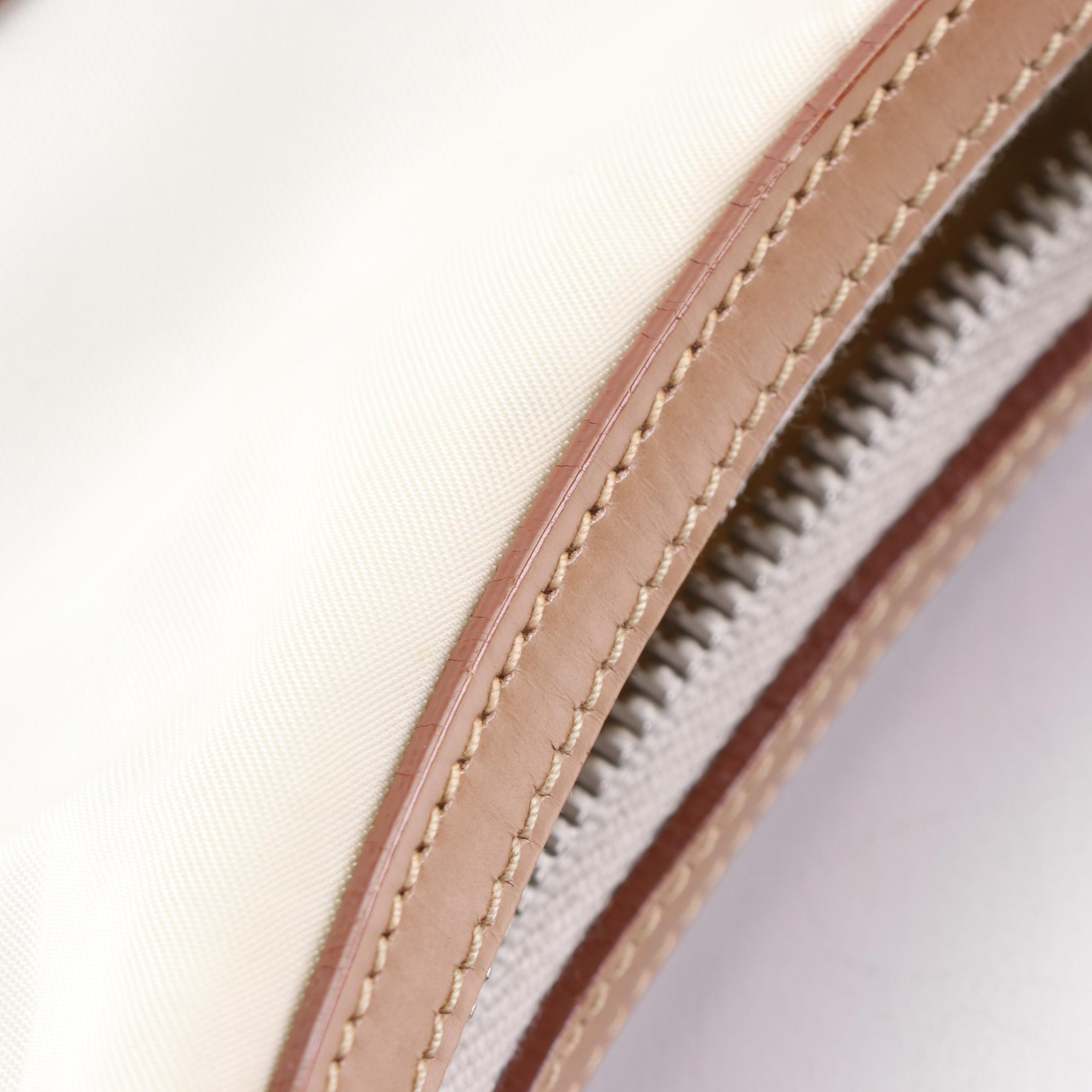Prada White Nylon Logo Shoulder Bag with Chestnut Leather Trim