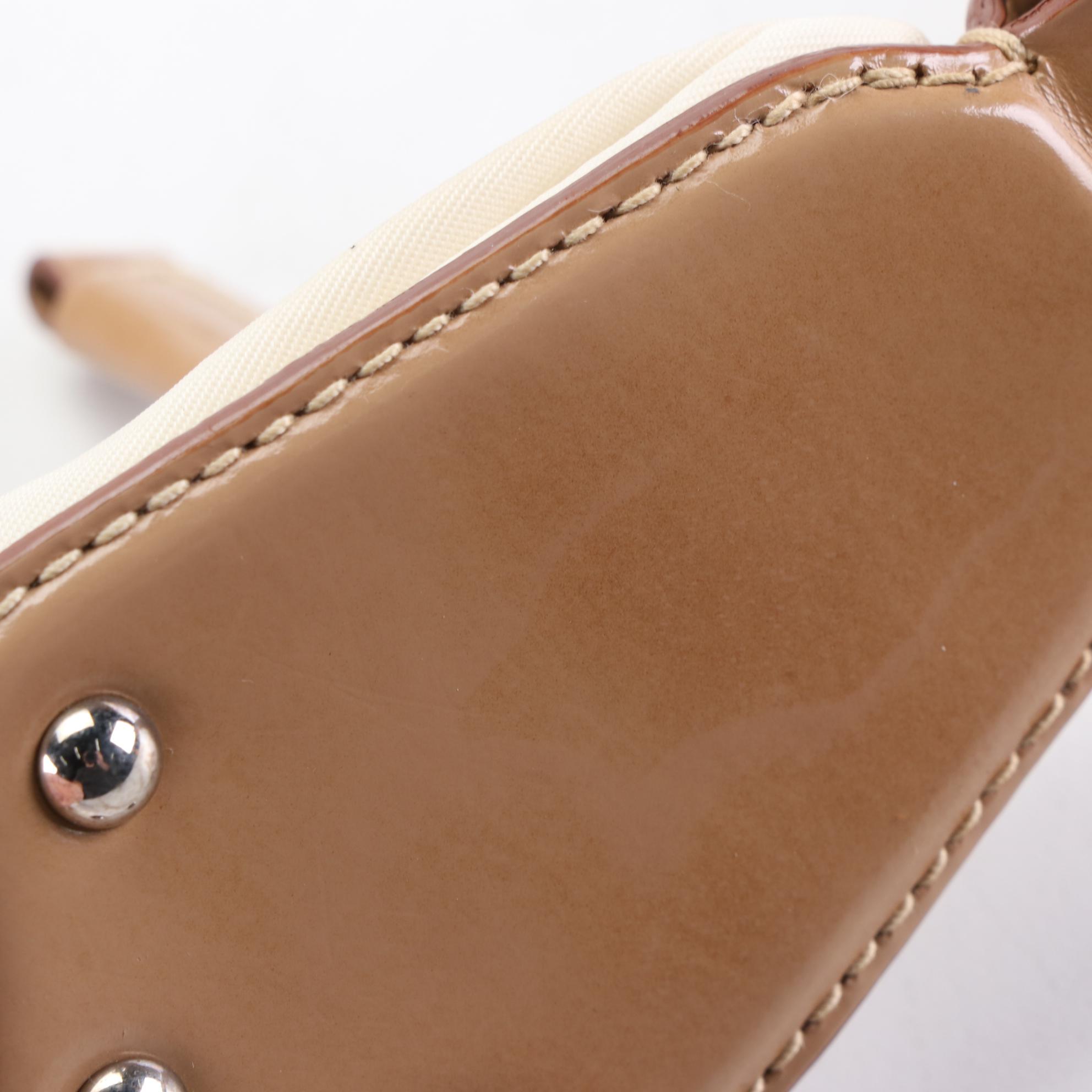 Prada White Nylon Logo Shoulder Bag with Chestnut Leather Trim