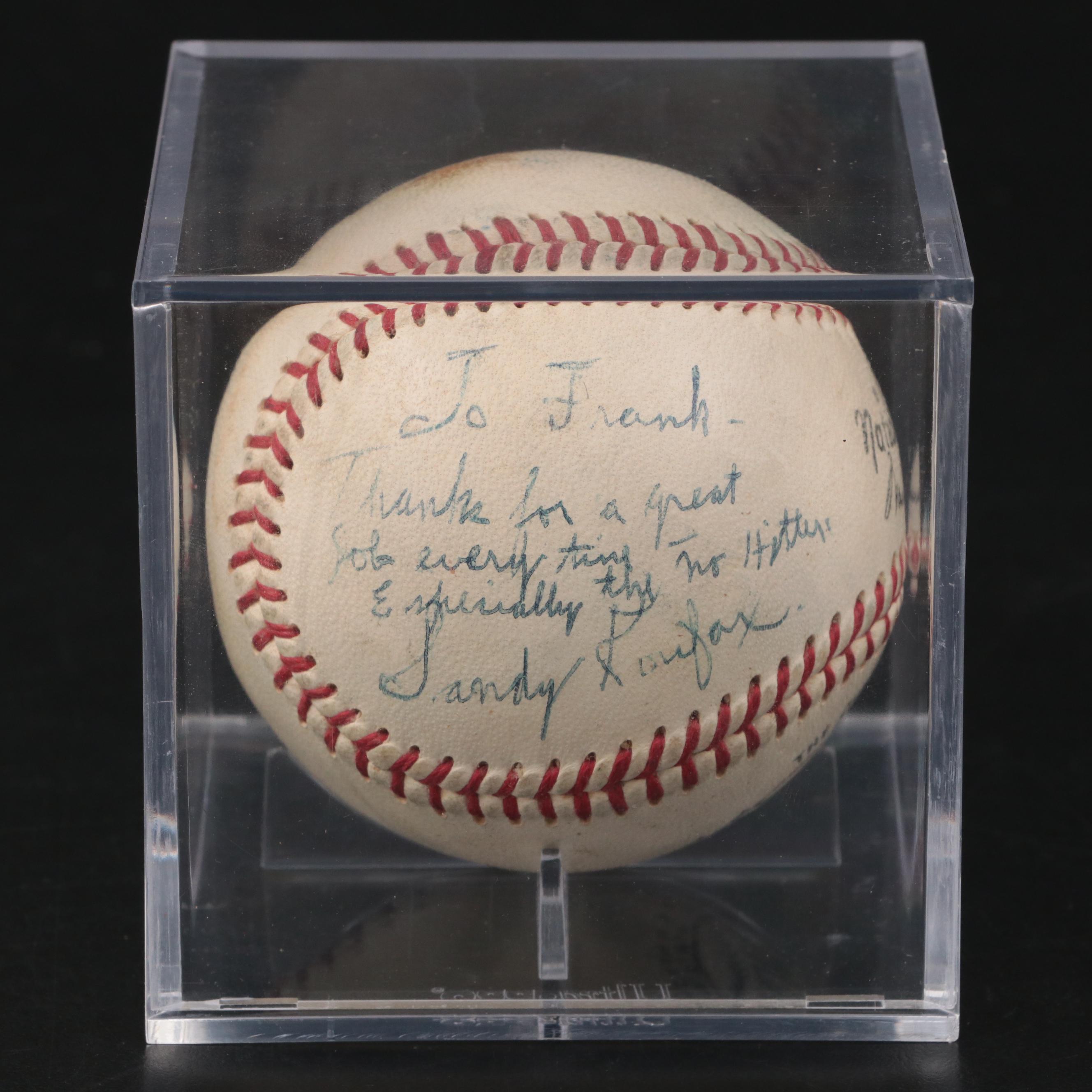 Sandy Koufax Signed Spalding Official National League Baseball with Display