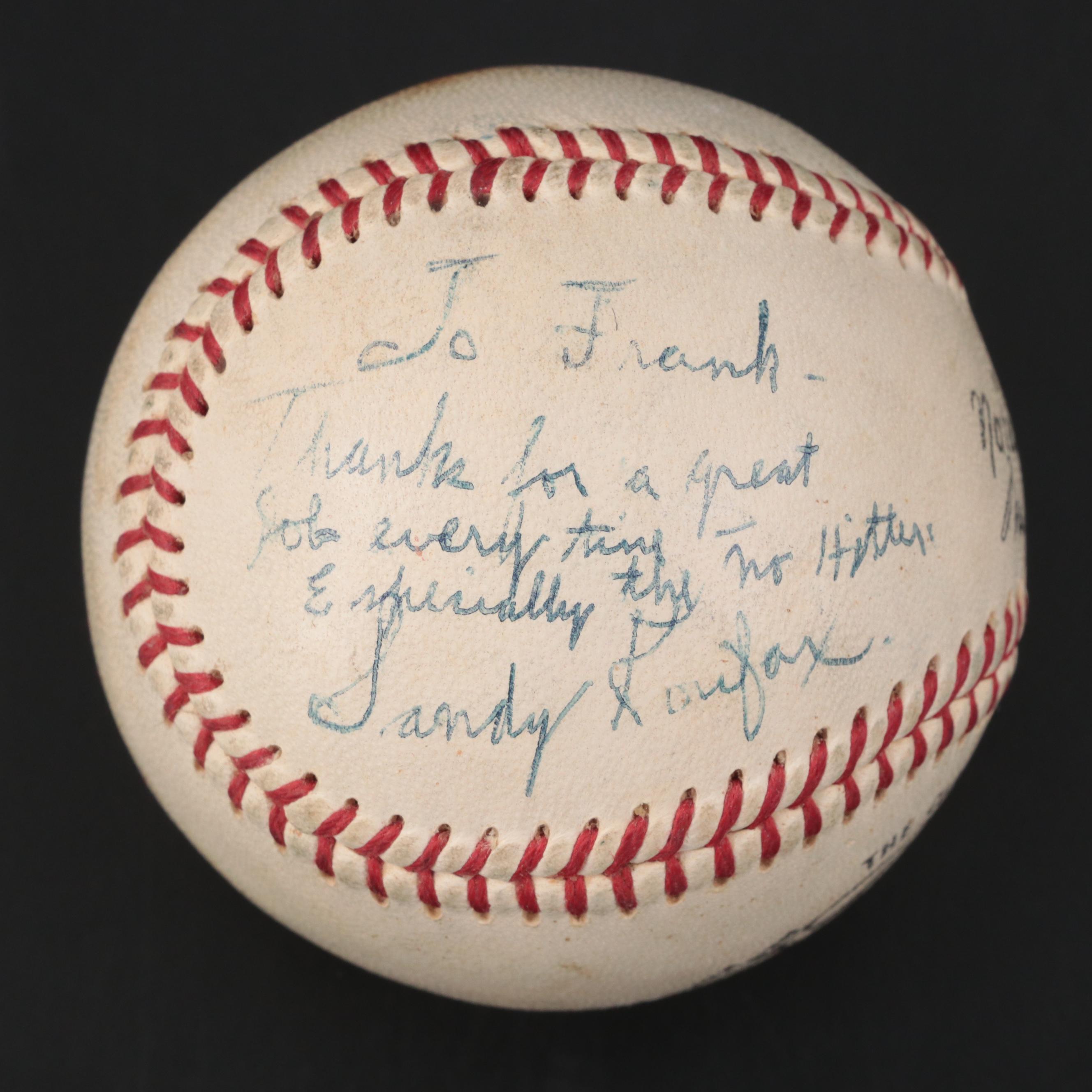 Sandy Koufax Signed Spalding Official National League Baseball with Display