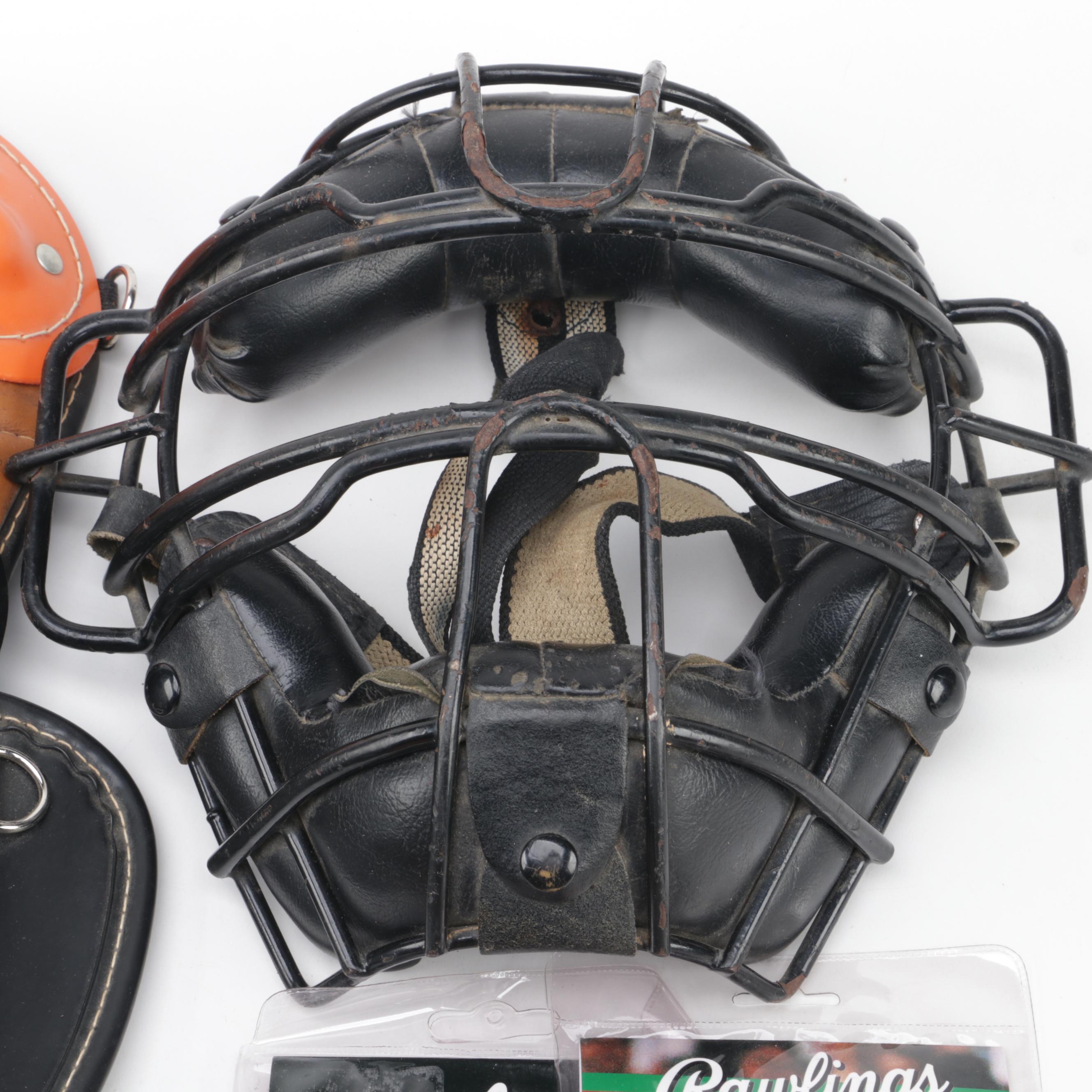 Wilson Shin Guards with Premier Catcher's Mask, and Rawlings Batting Gloves