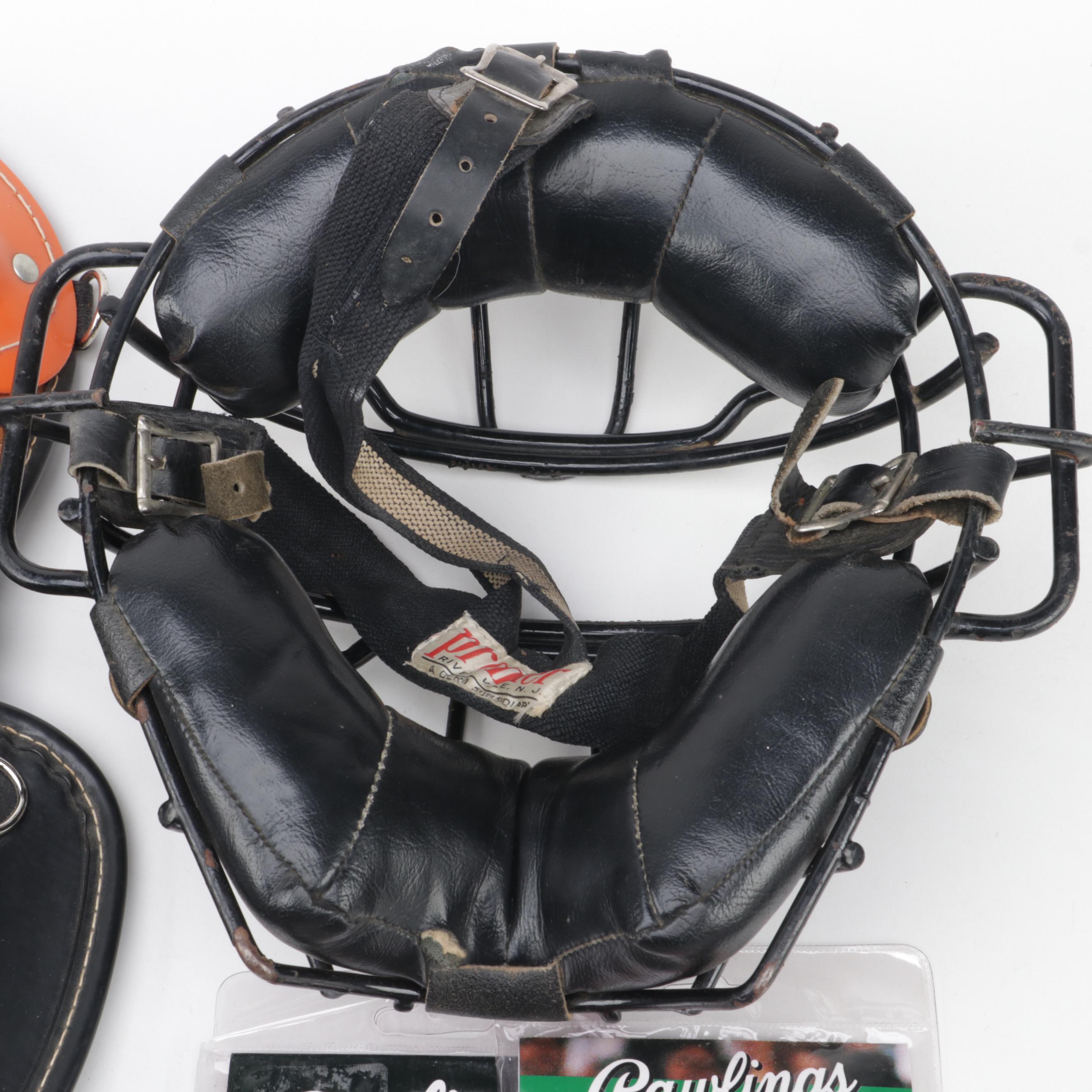 Wilson Shin Guards with Premier Catcher's Mask, and Rawlings Batting Gloves