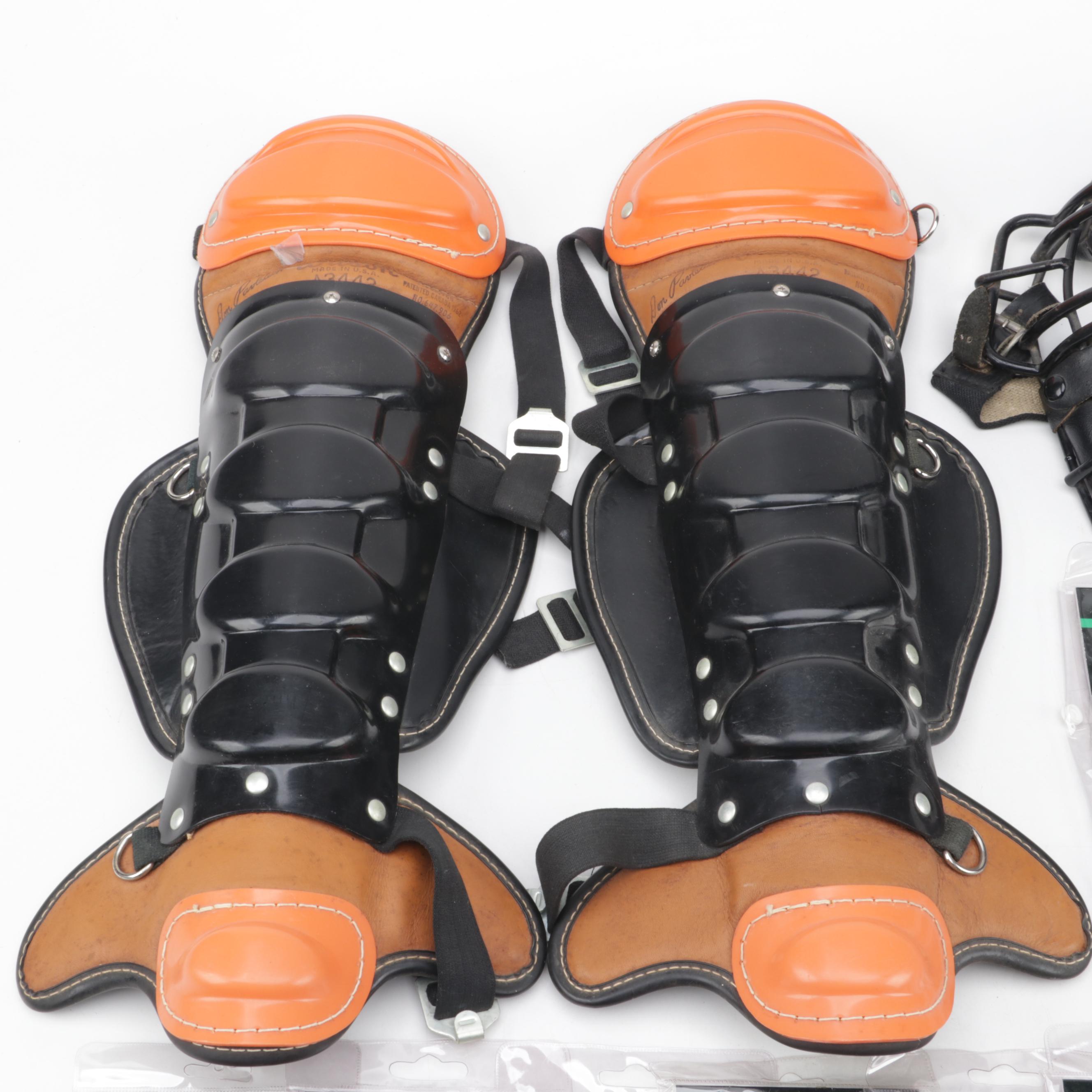 Wilson Shin Guards with Premier Catcher's Mask, and Rawlings Batting Gloves