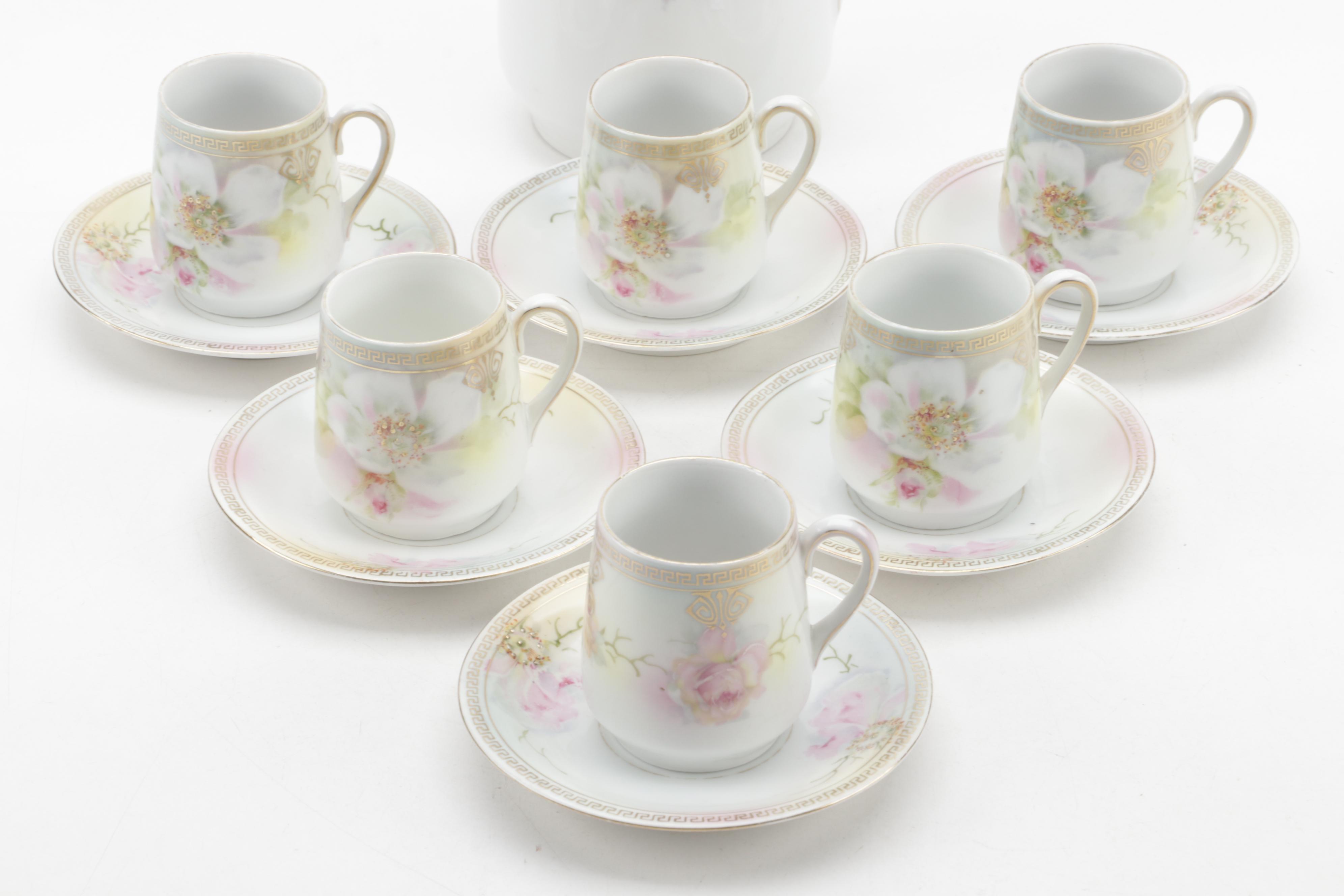 German Porcelain Hot Chocolate Set, Early to Mid 20th Century