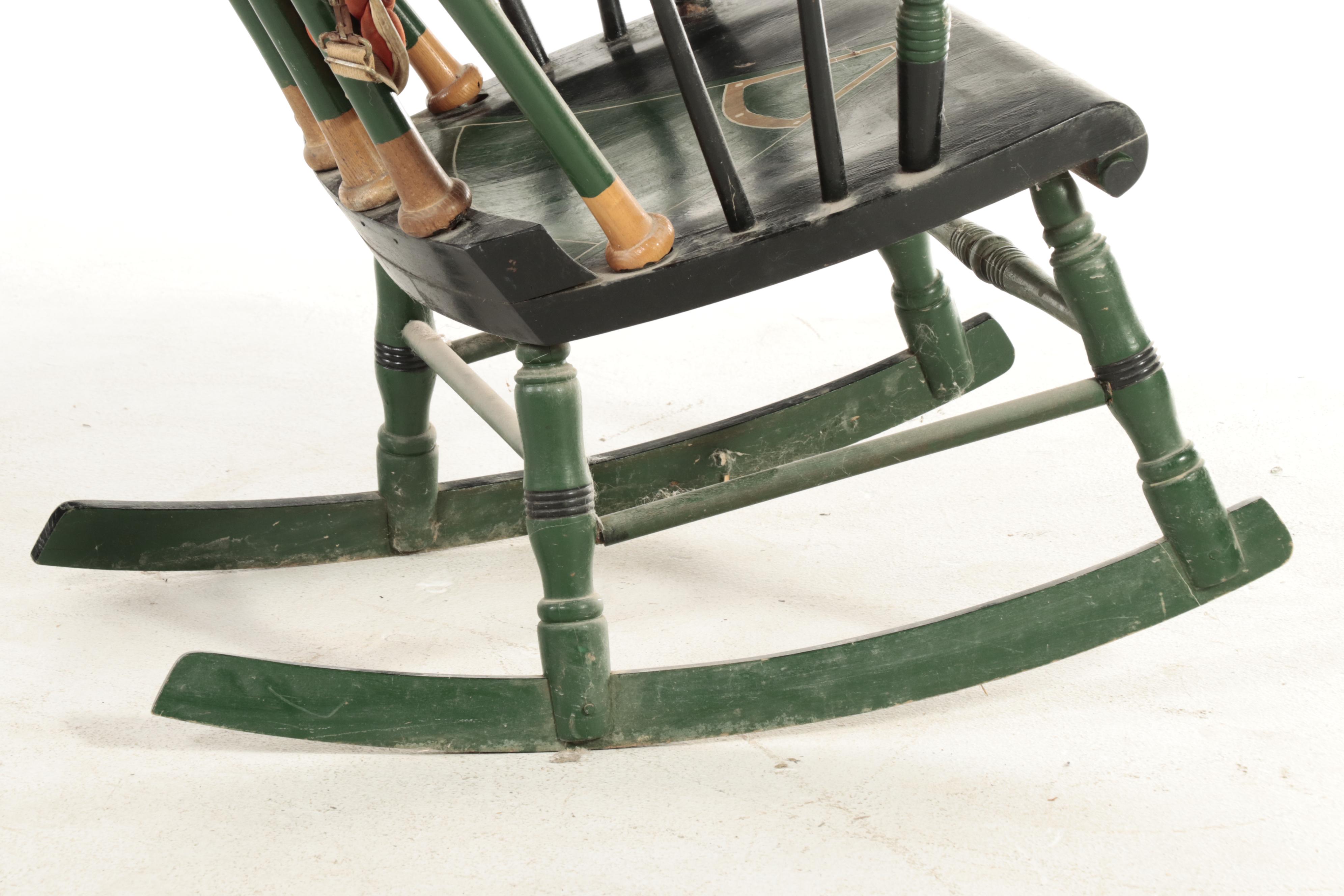 Wooden Rocking Chair Made of Baseball Bats and Equipment