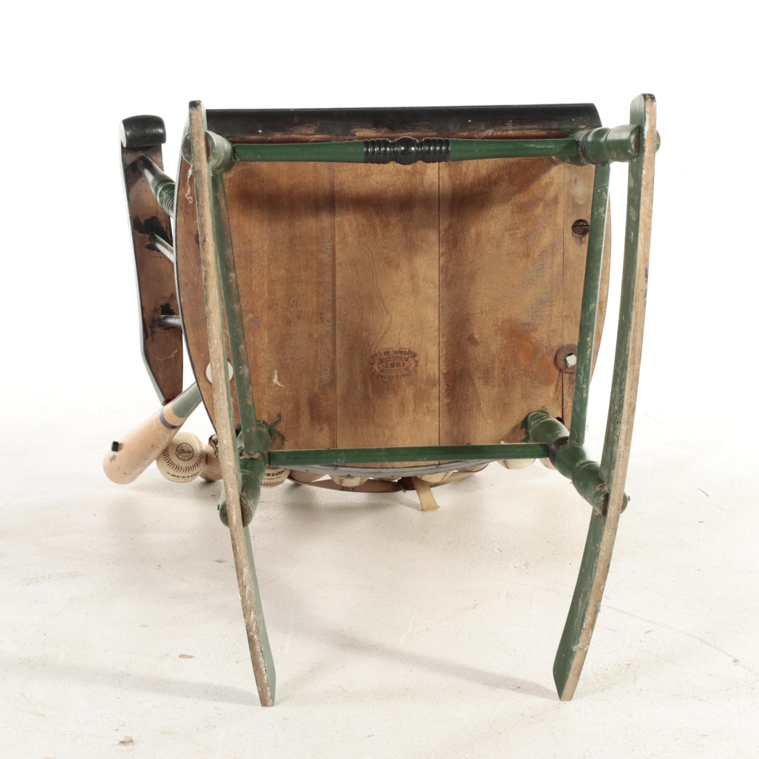 Wooden Rocking Chair Made of Baseball Bats and Equipment