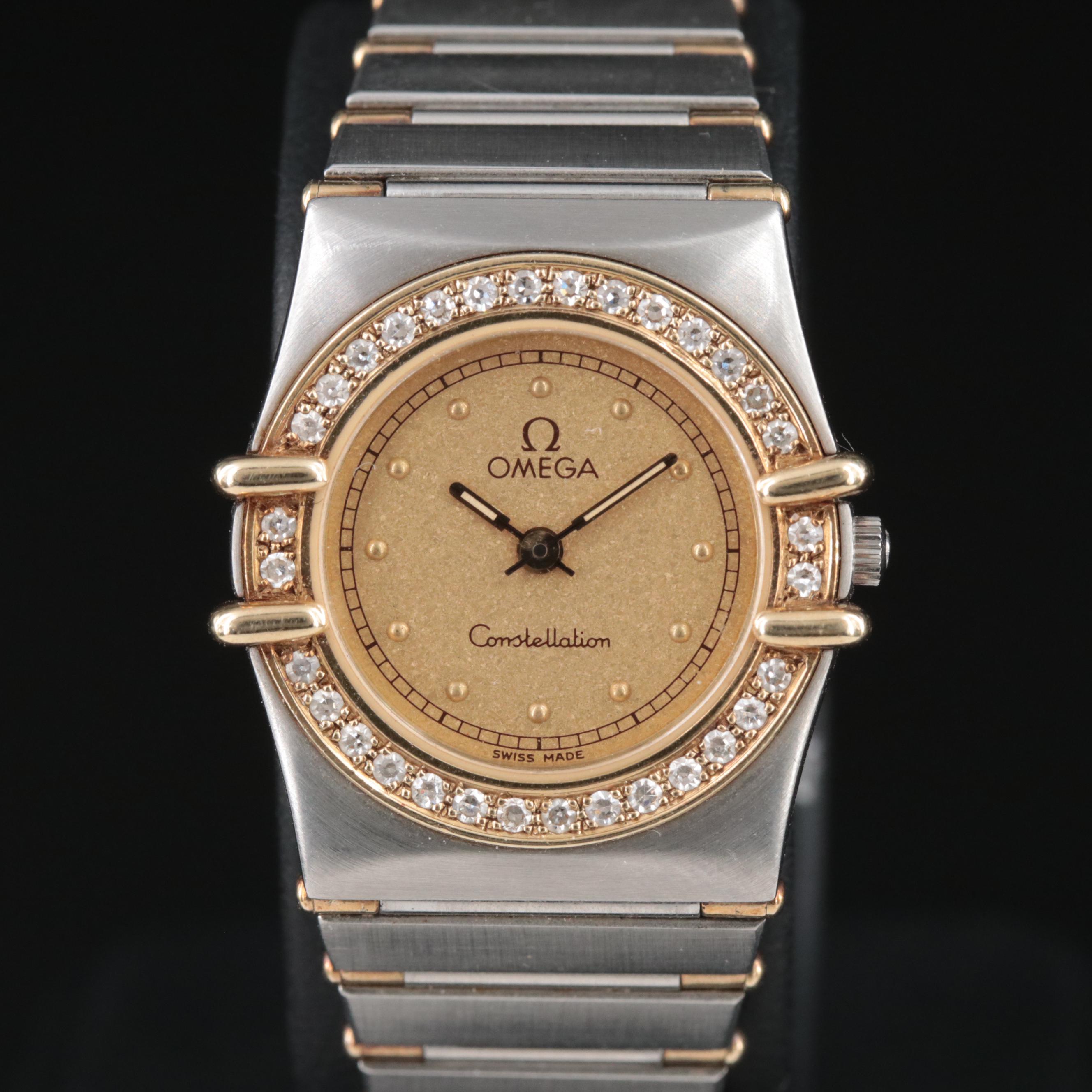 18K and Stainless Steel Omega Constellation Diamond Bezel Watch