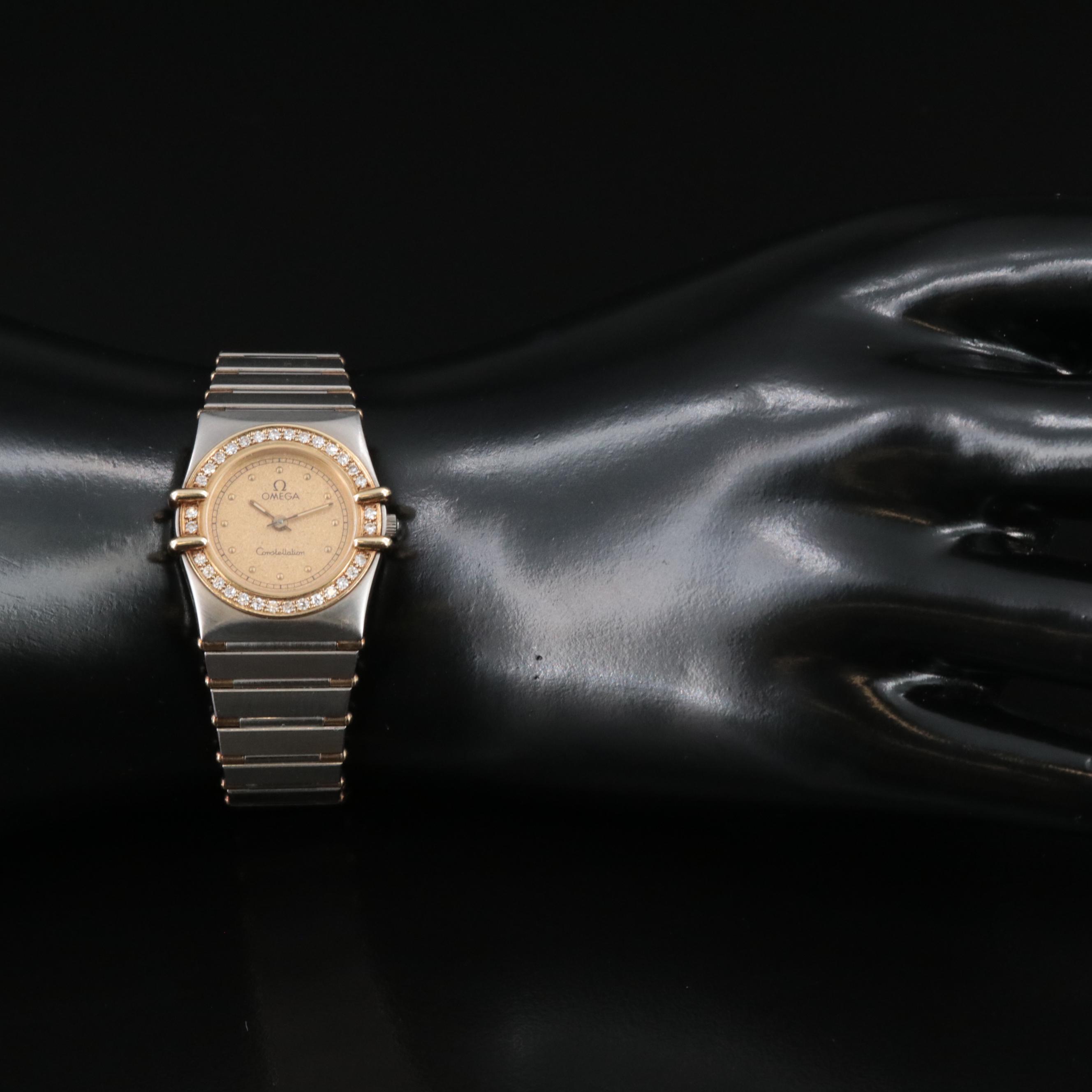 18K and Stainless Steel Omega Constellation Diamond Bezel Watch