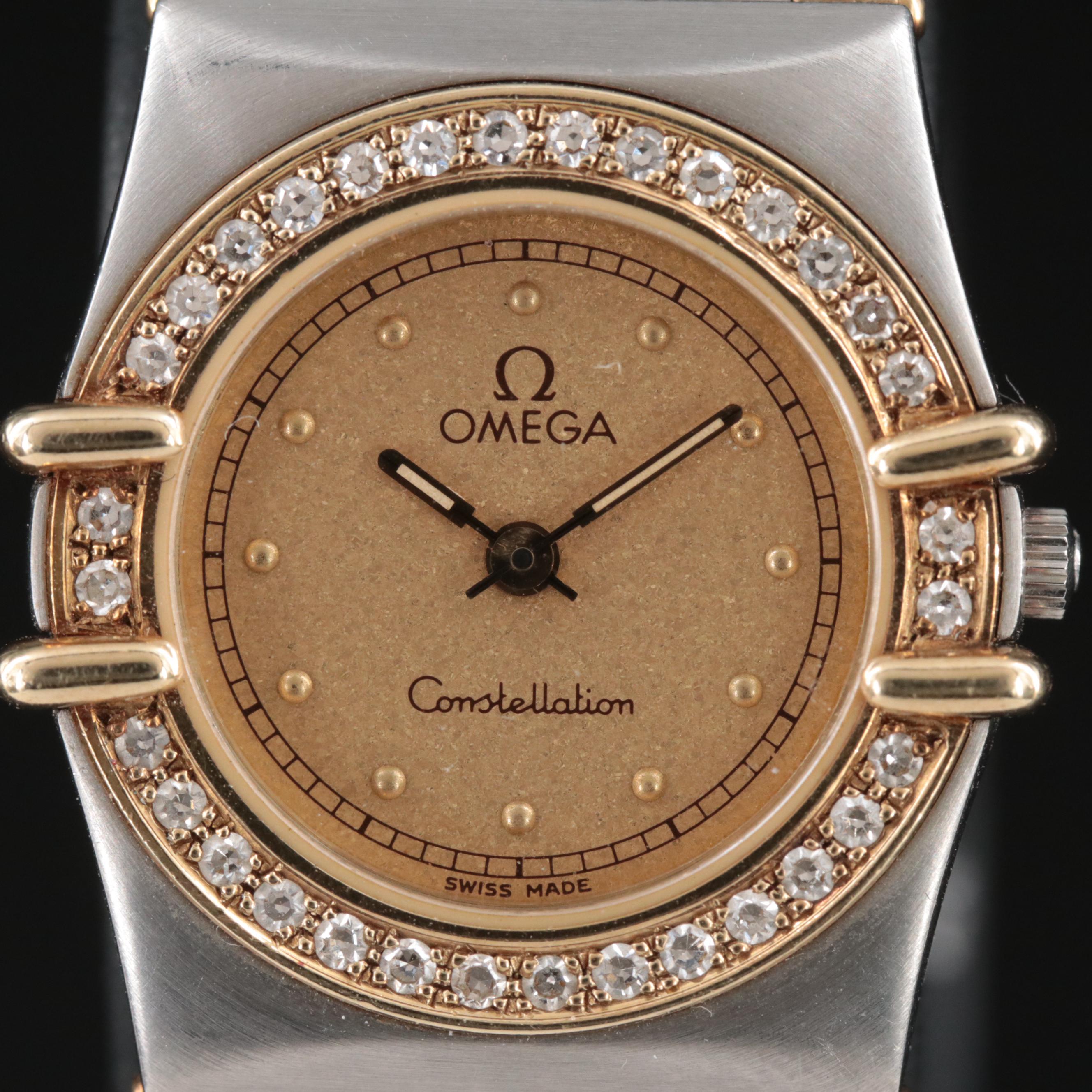 18K and Stainless Steel Omega Constellation Diamond Bezel Watch
