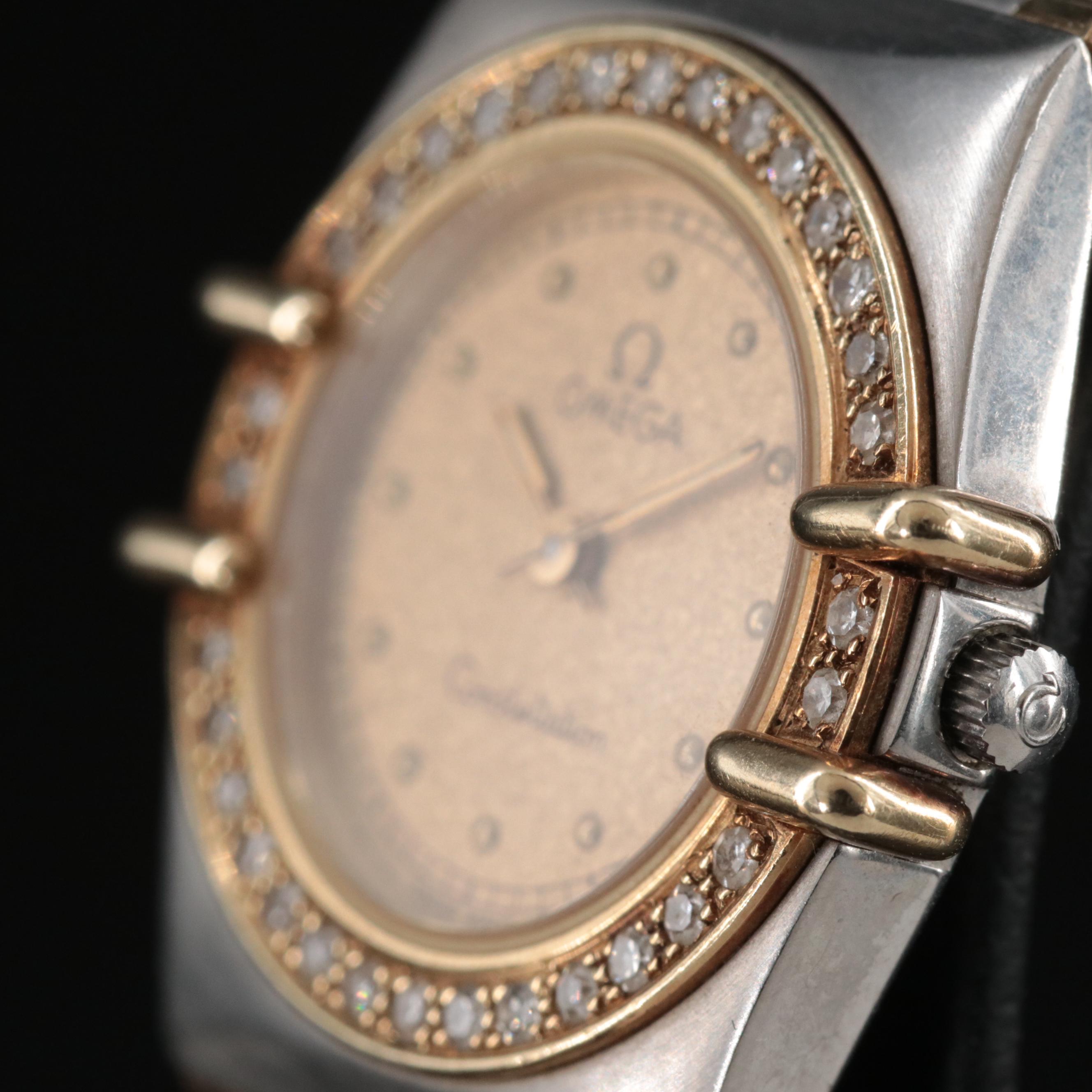 18K and Stainless Steel Omega Constellation Diamond Bezel Watch