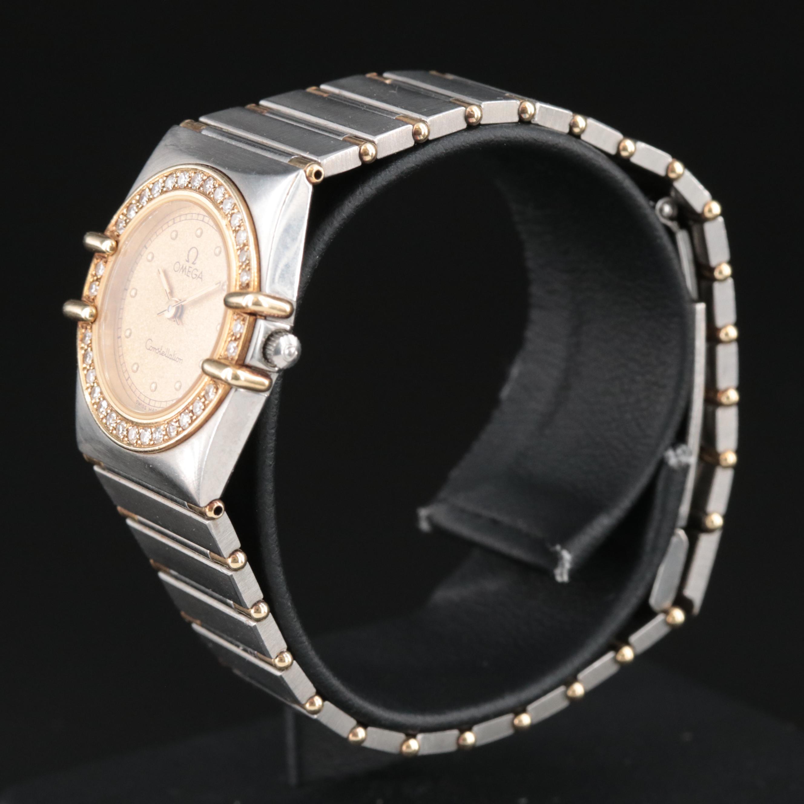 18K and Stainless Steel Omega Constellation Diamond Bezel Watch