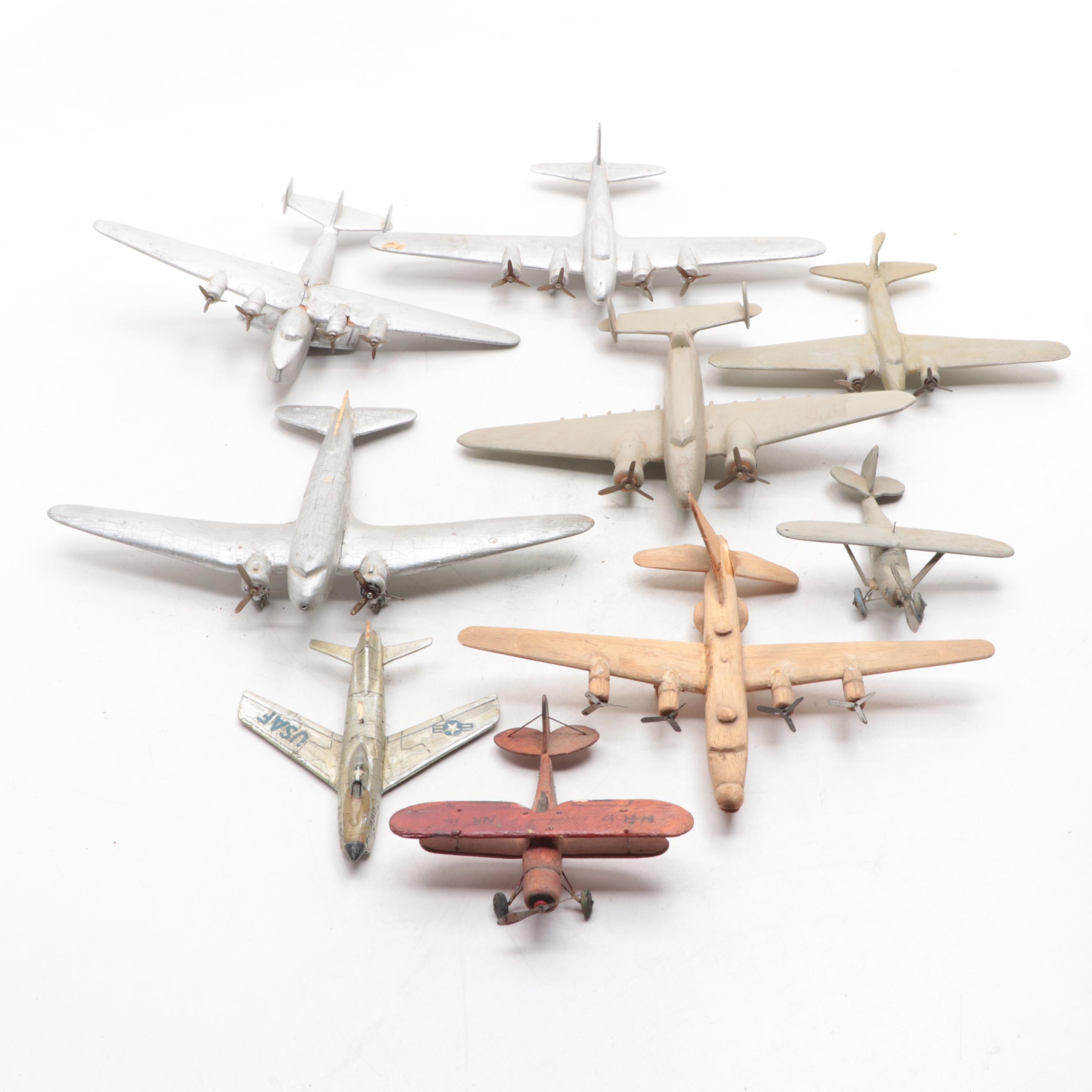 Hand-Crafted Wooden Model Airplanes, Mid-20th Century