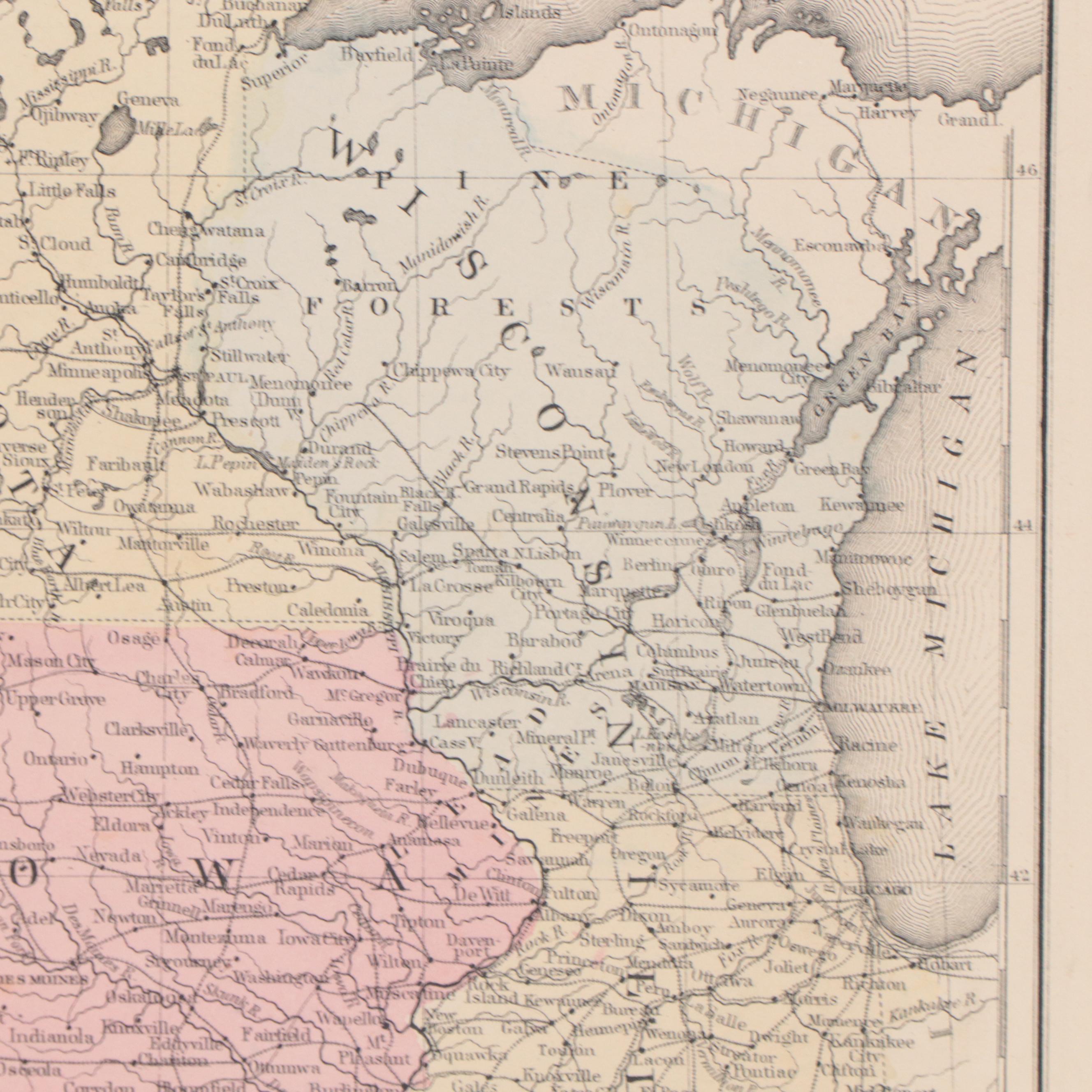 Mitchell's Hand-Colored Engraved Map of Midwestern United States, 1871