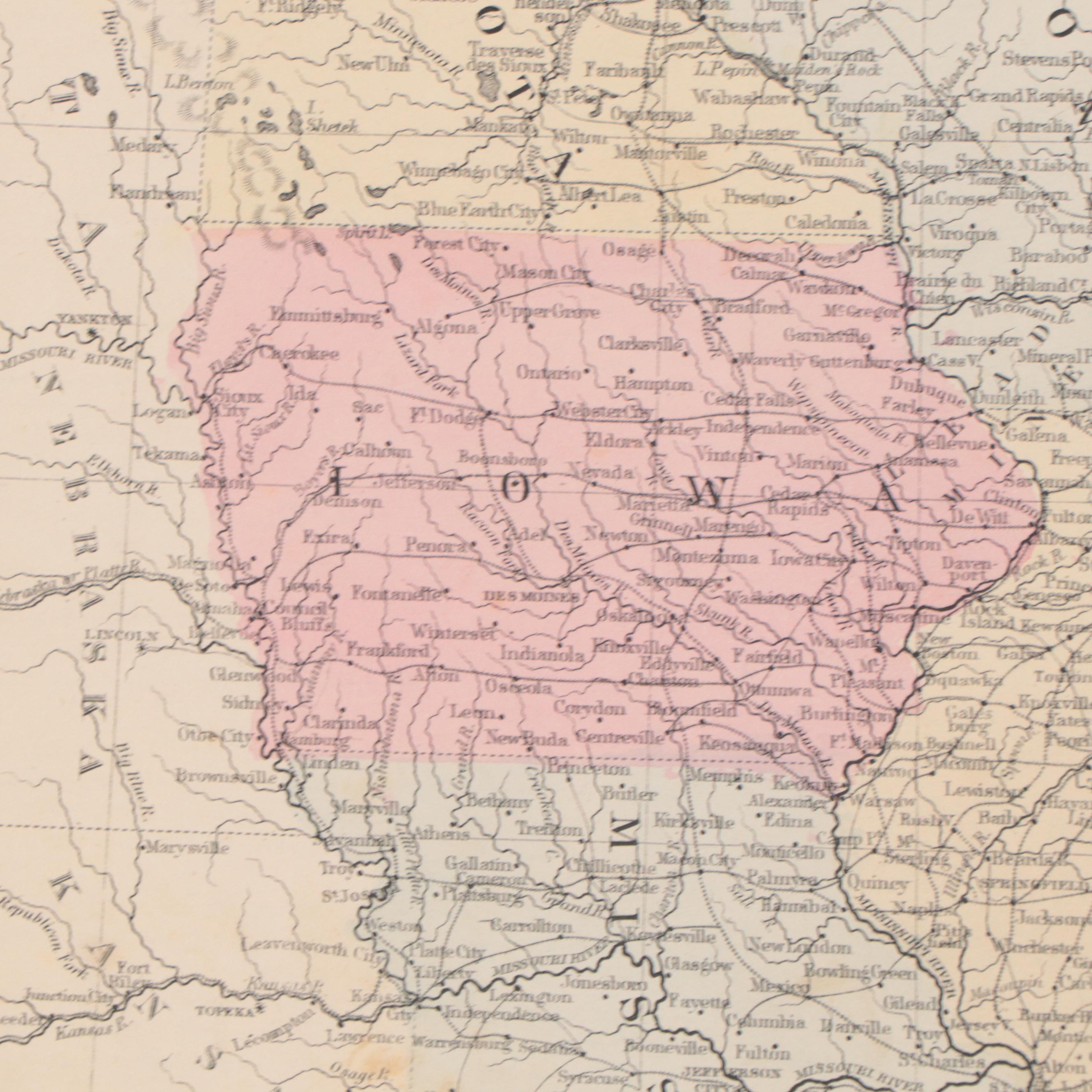 Mitchell's Hand-Colored Engraved Map of Midwestern United States, 1871