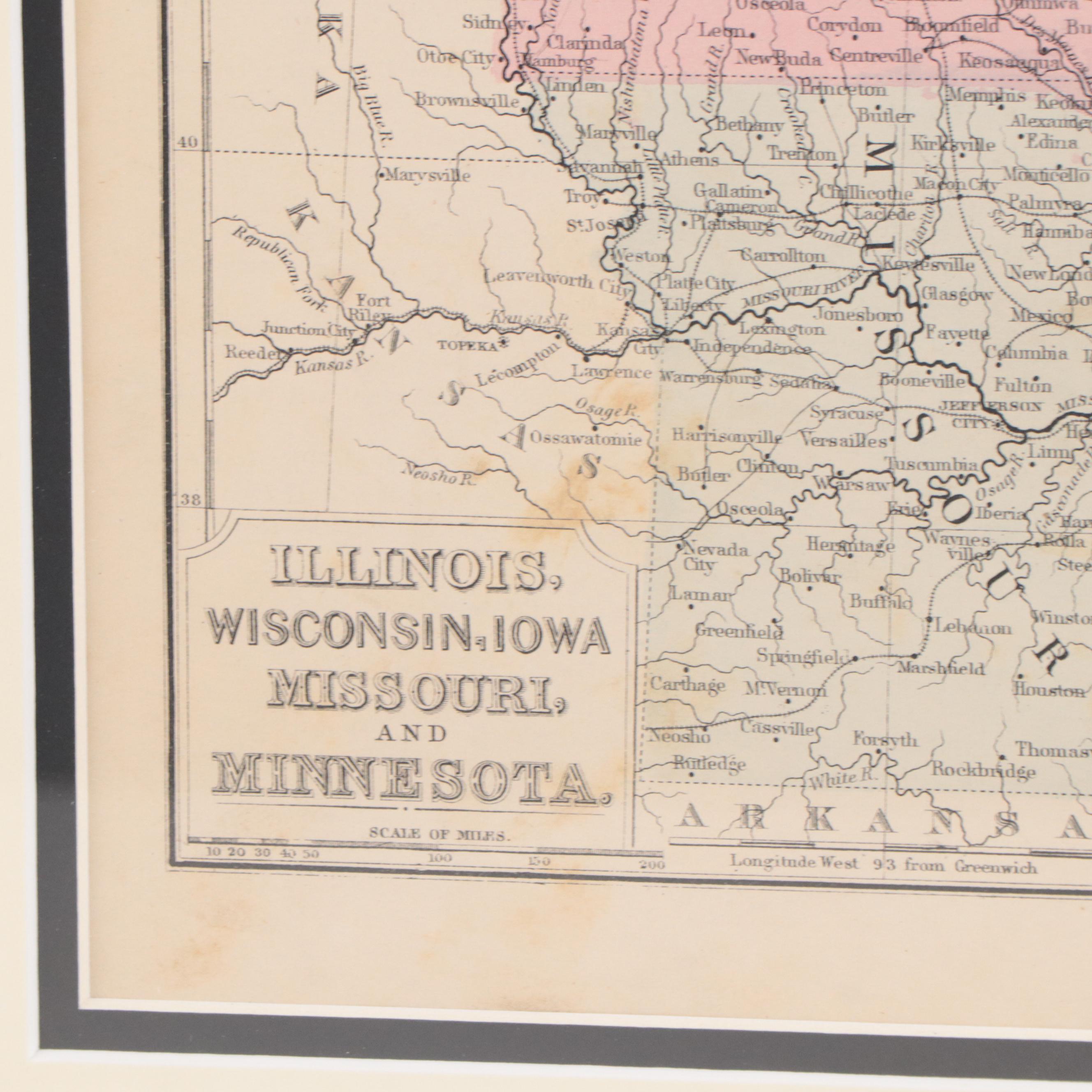 Mitchell's Hand-Colored Engraved Map of Midwestern United States, 1871