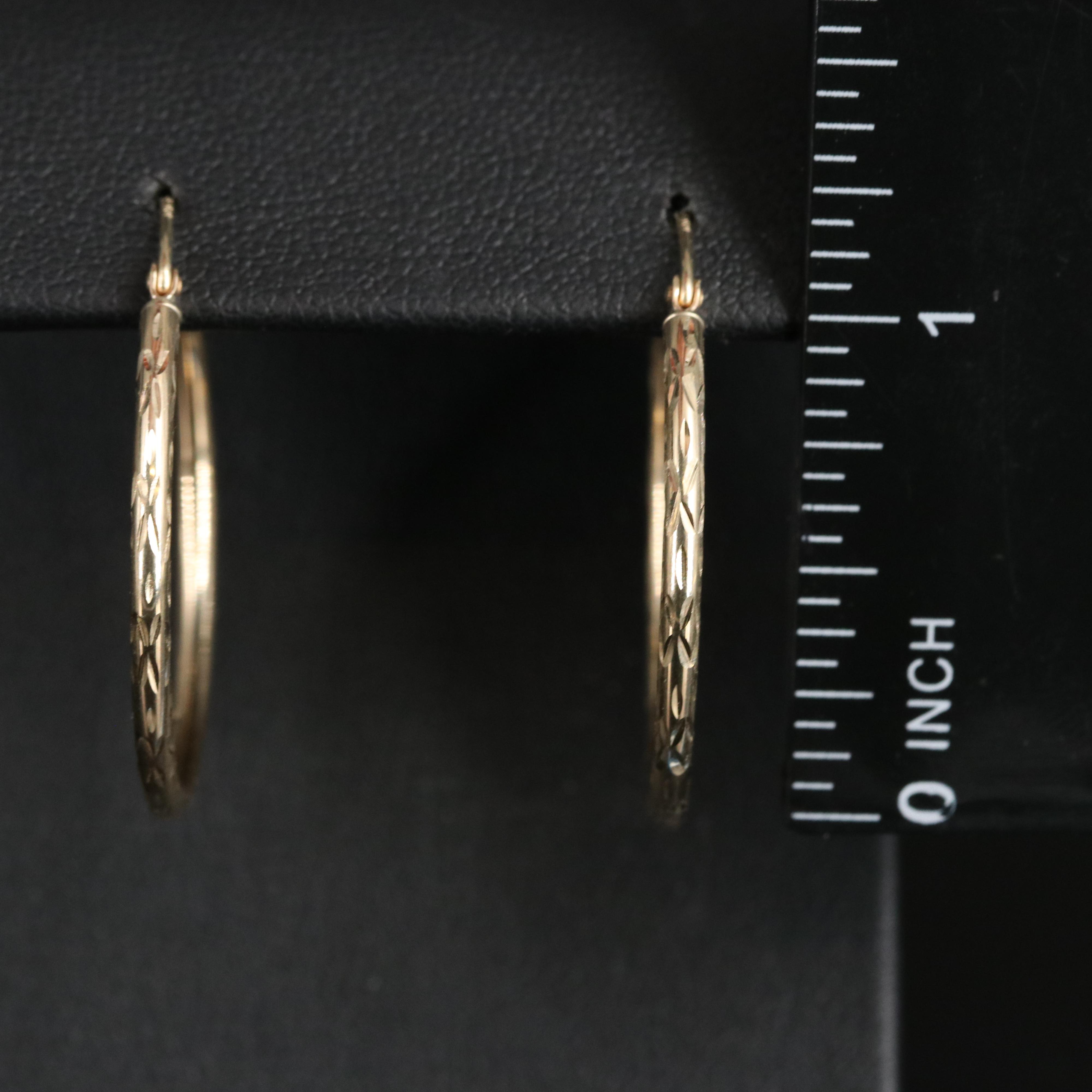 10K Diamond Cut Hoop Earrings