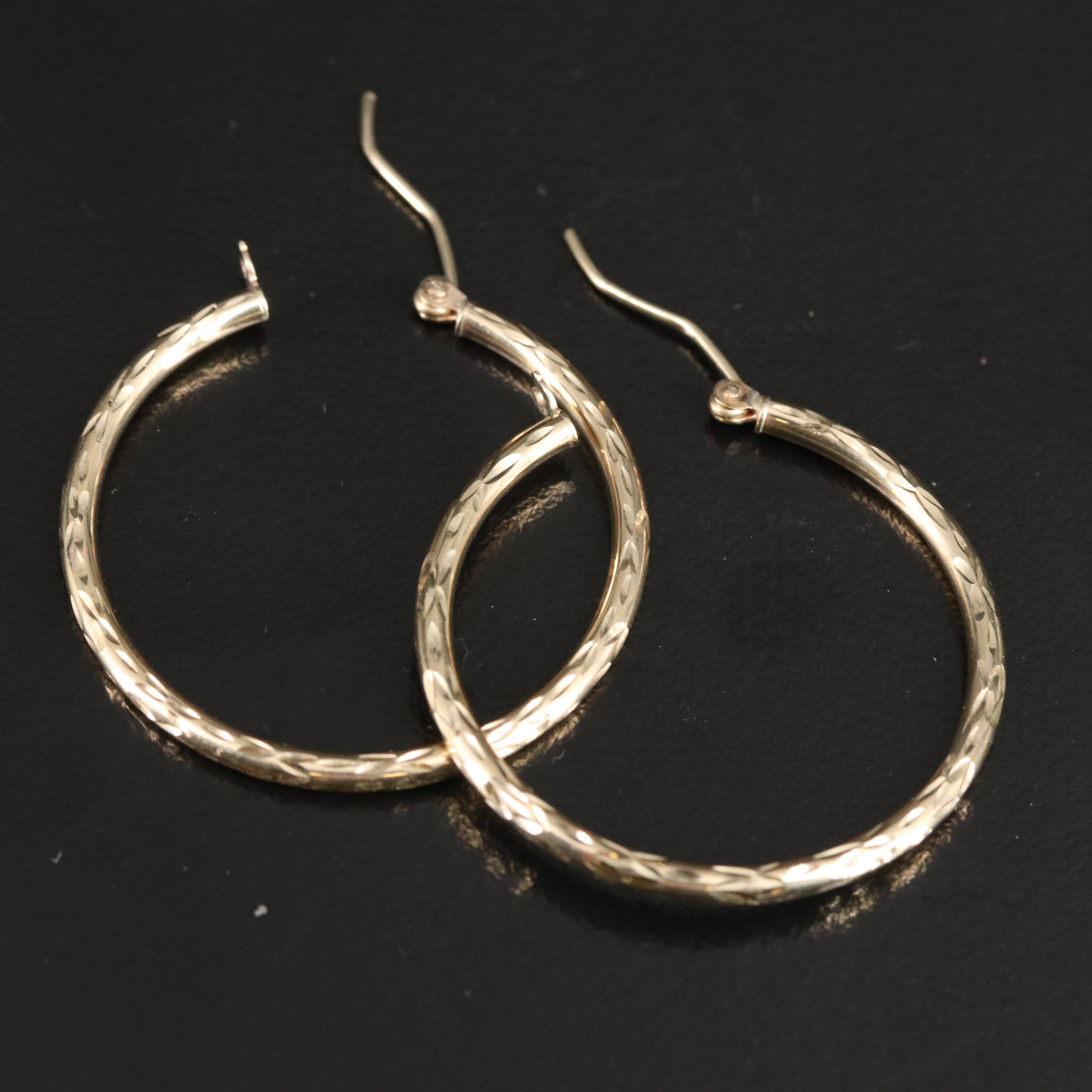 10K Diamond Cut Hoop Earrings
