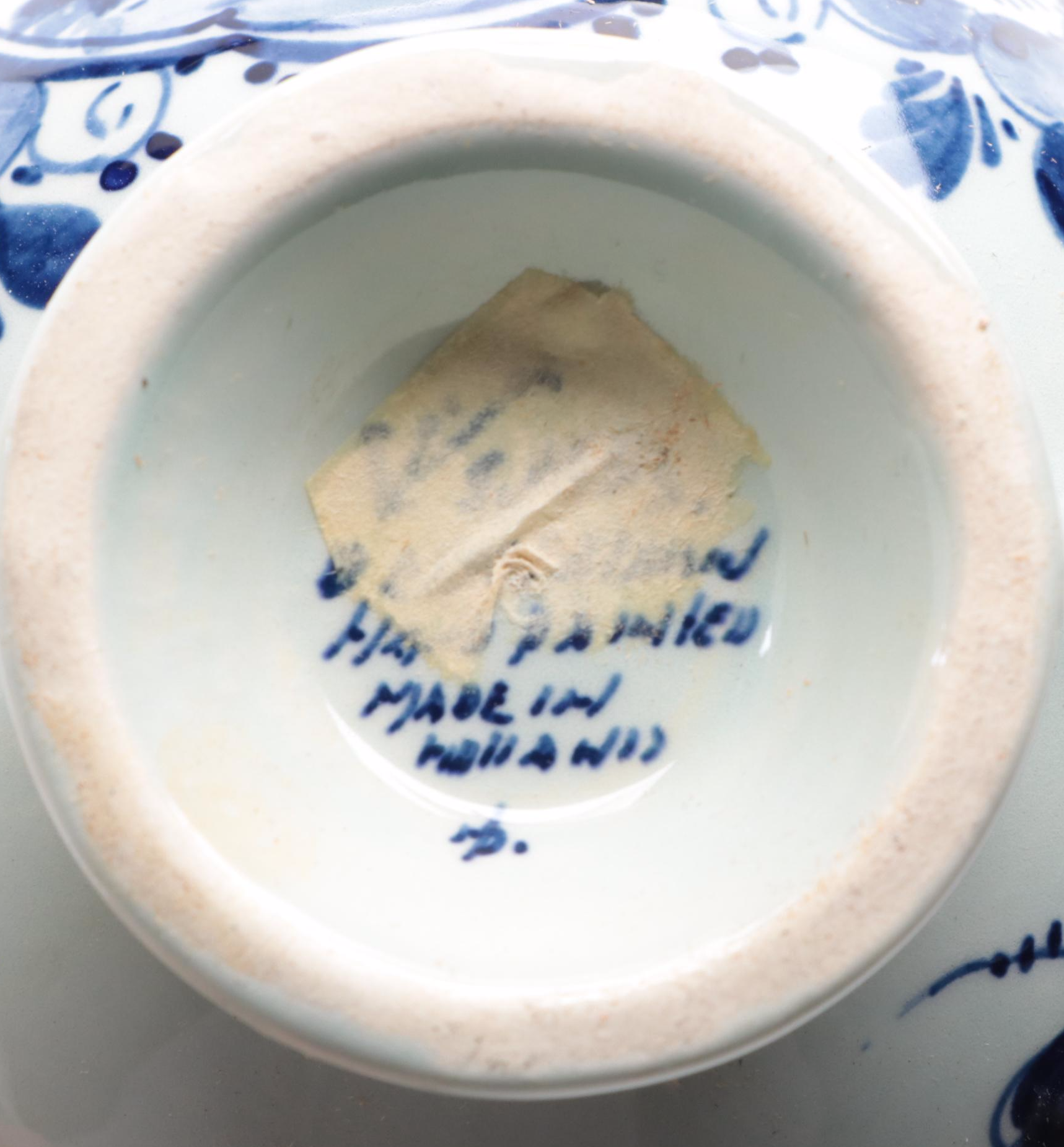 Delft Earthenware Teacups and Saucers, Mid to Late 20th Century