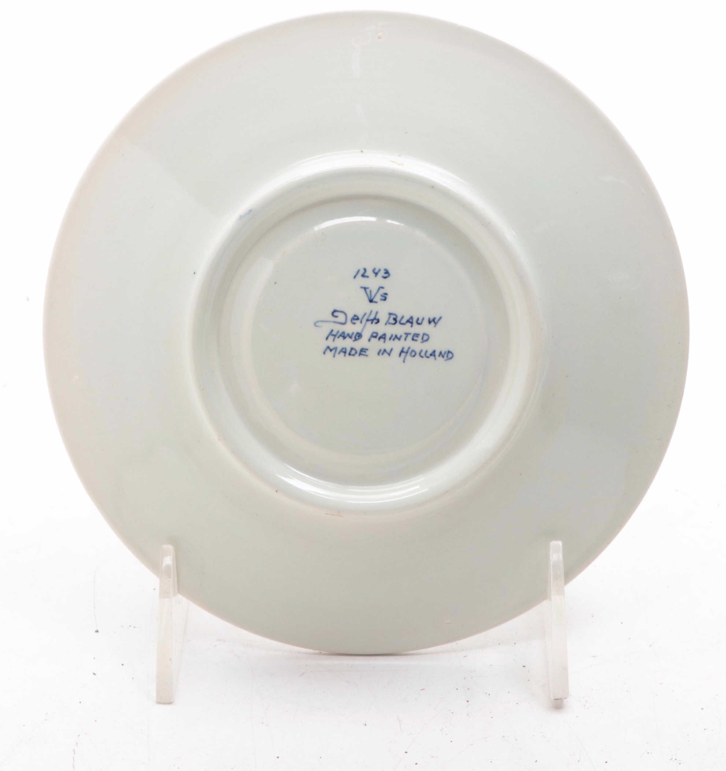 Delft Earthenware Teacups and Saucers, Mid to Late 20th Century