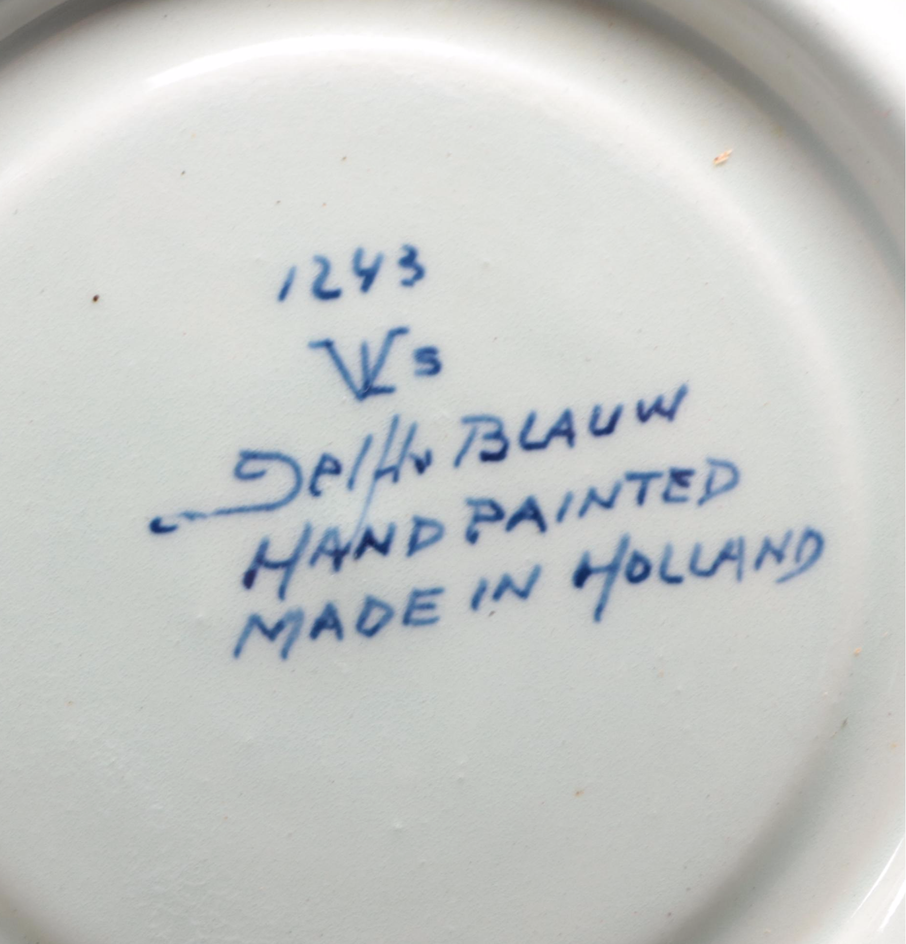 Delft Earthenware Teacups and Saucers, Mid to Late 20th Century