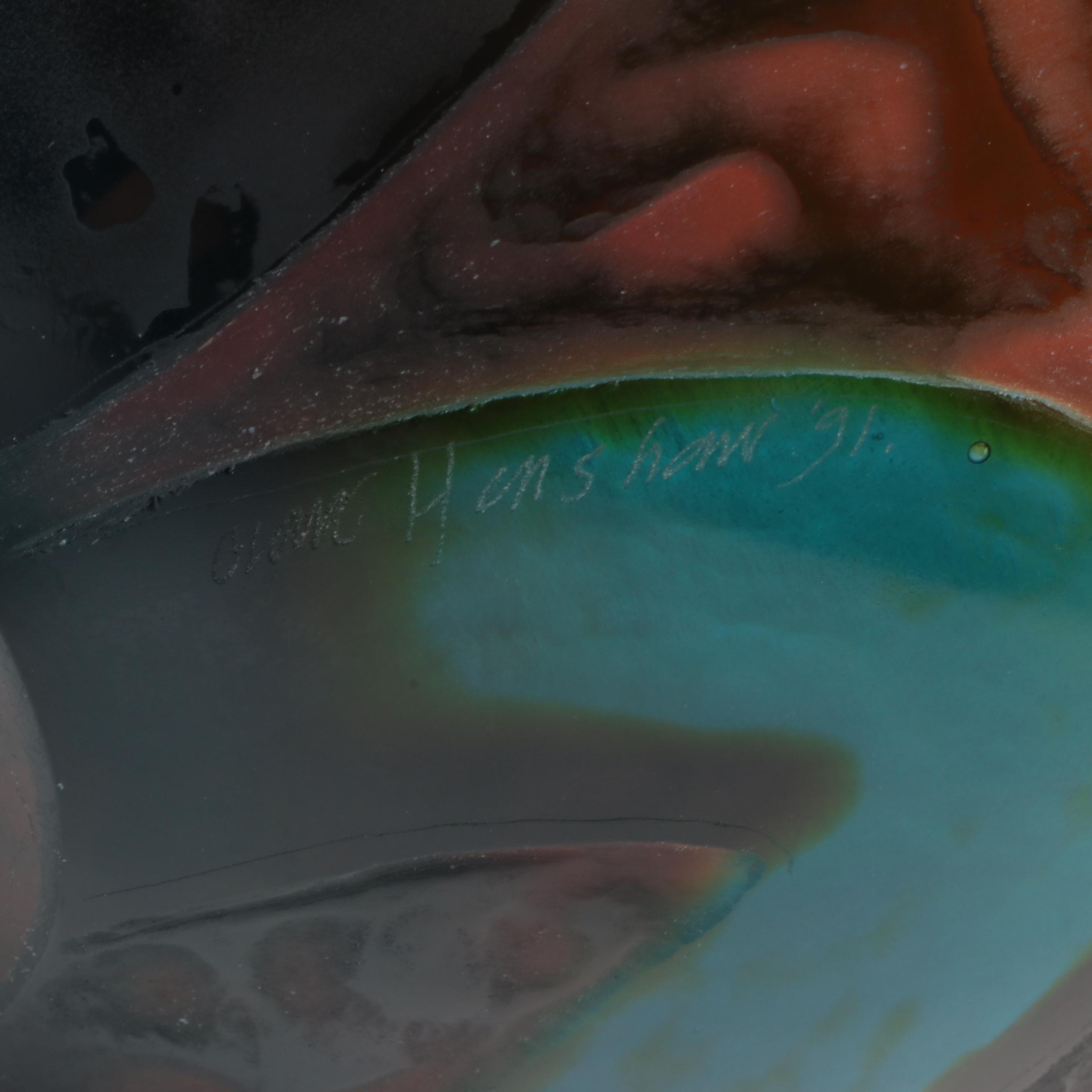 Clare Henshaw Signed Studio Art Glass Pictorial Bowl, 1991