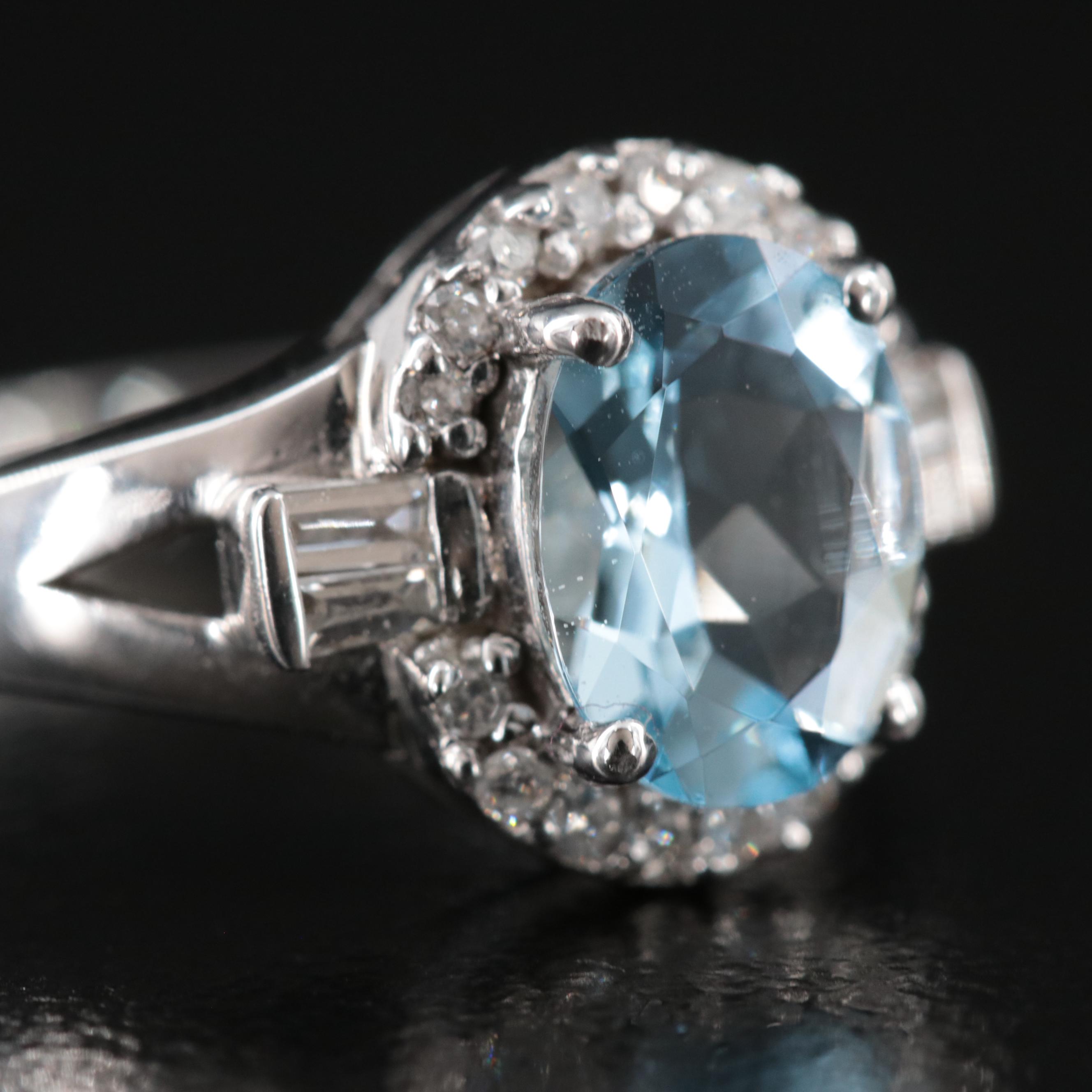 14K Aquamarine and Diamond Ring