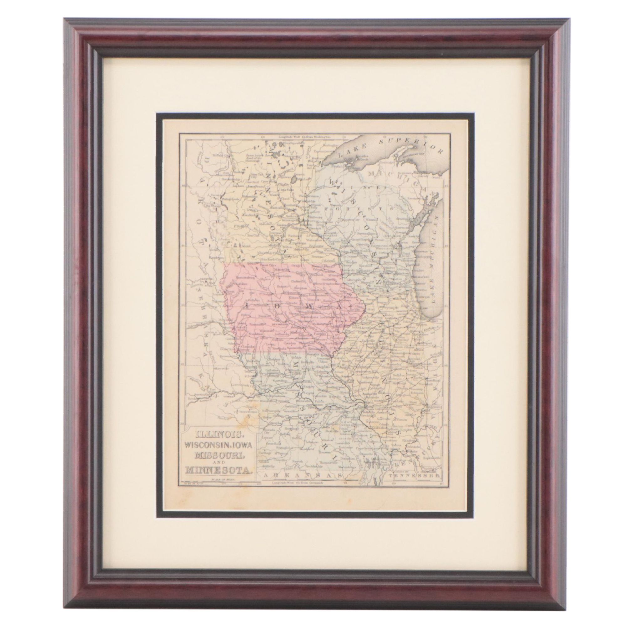 Mitchell's Hand-Colored Engraved Map of Midwestern United States, 1871