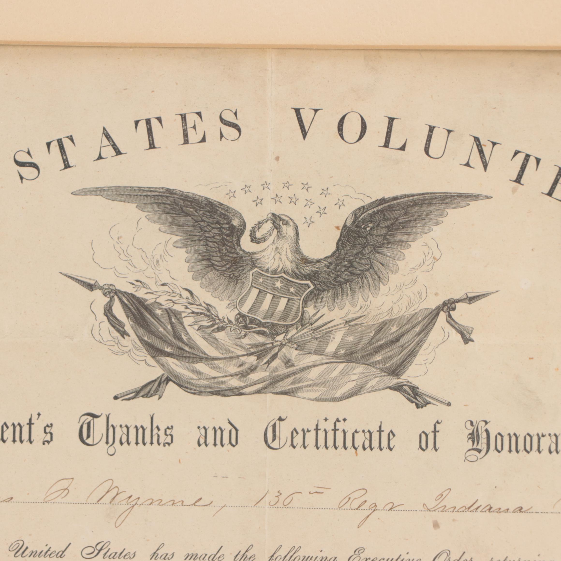 United States Volunteer Service Certificate of Honorable Service, 1864